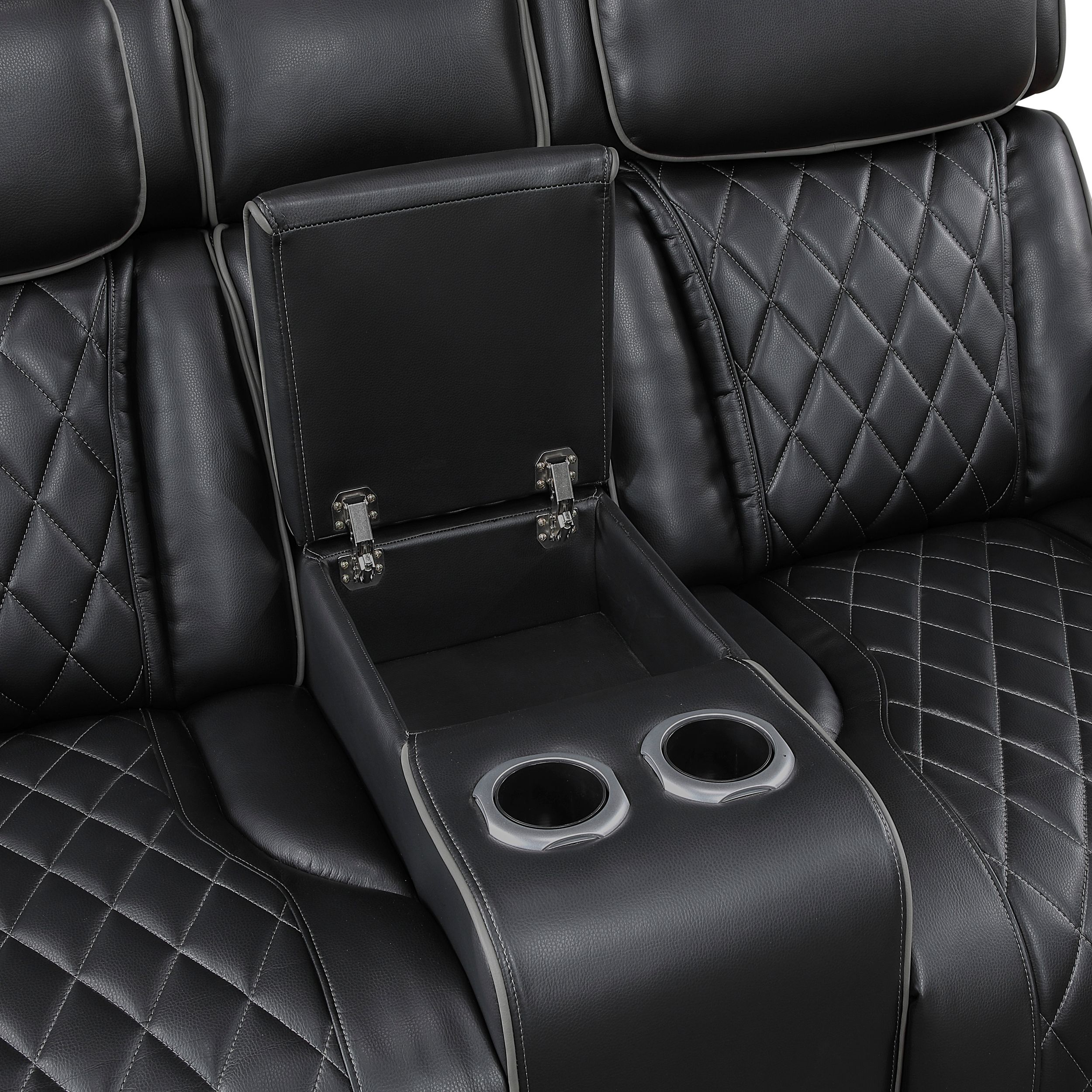 Fairway Faux Leather Power Double Reclining Living Room Set with LED Lighting