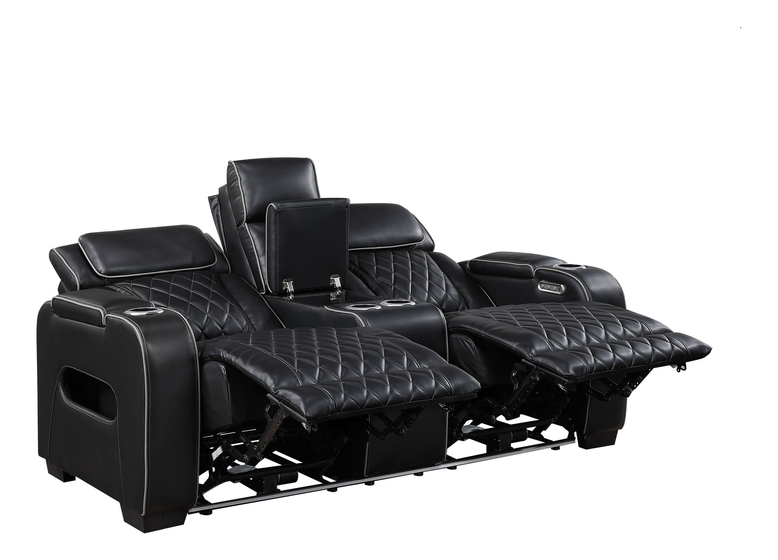 Fairway Faux Leather Power Double Reclining Living Room Set with LED Lighting