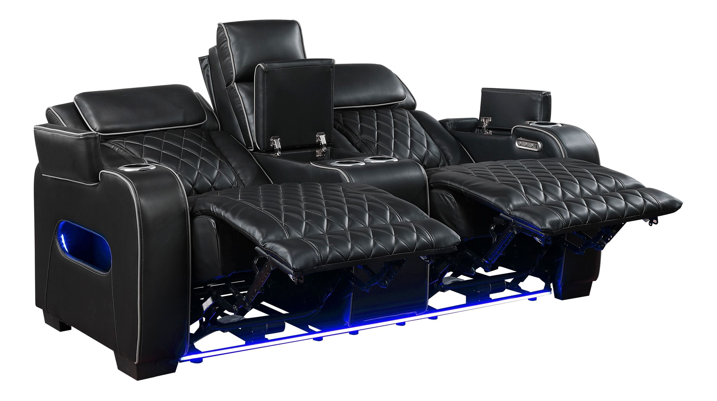Fairway Faux Leather Power Double Reclining Living Room Set with LED Lighting