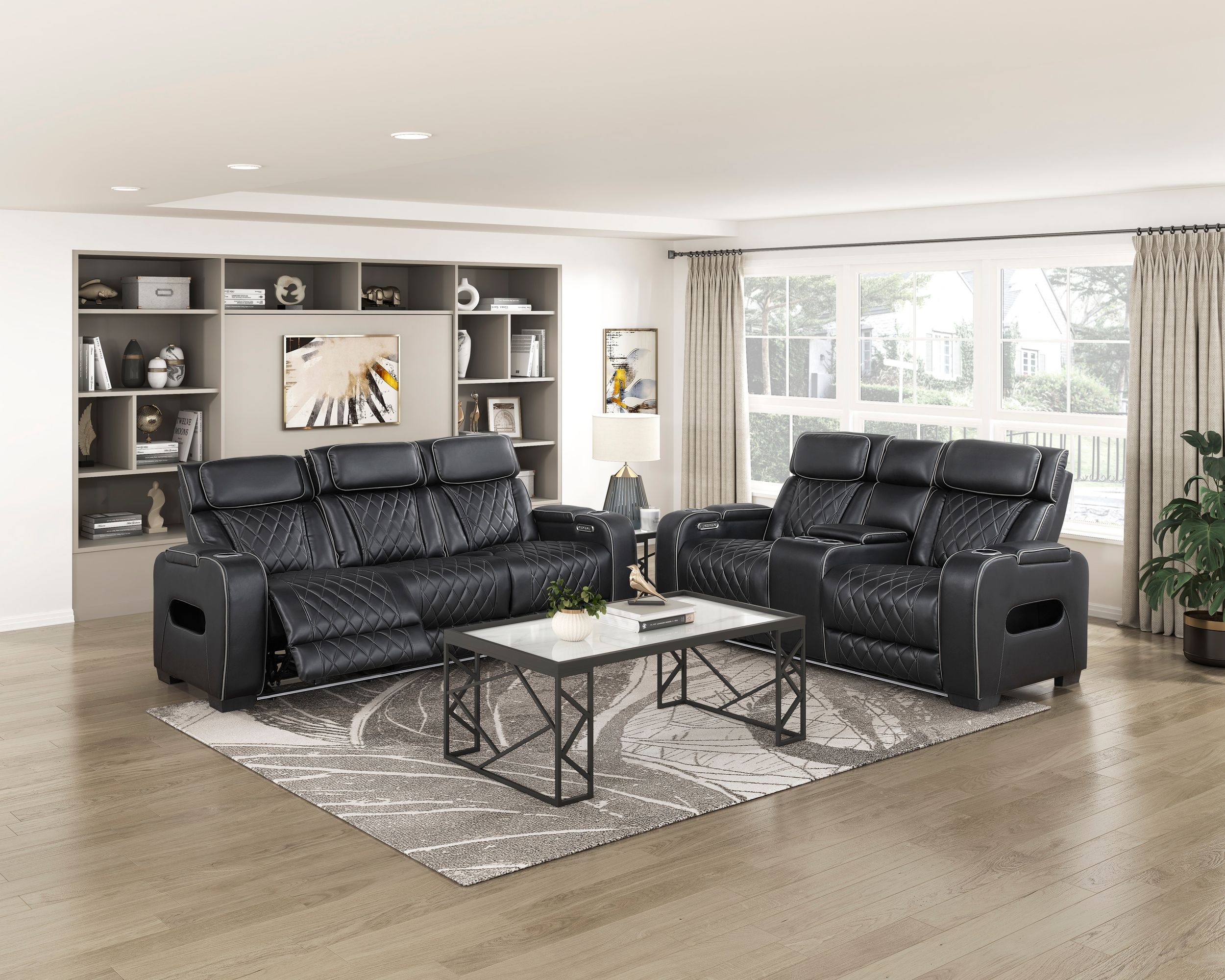 Fairway Faux Leather Power Double Reclining Living Room Set with LED Lighting