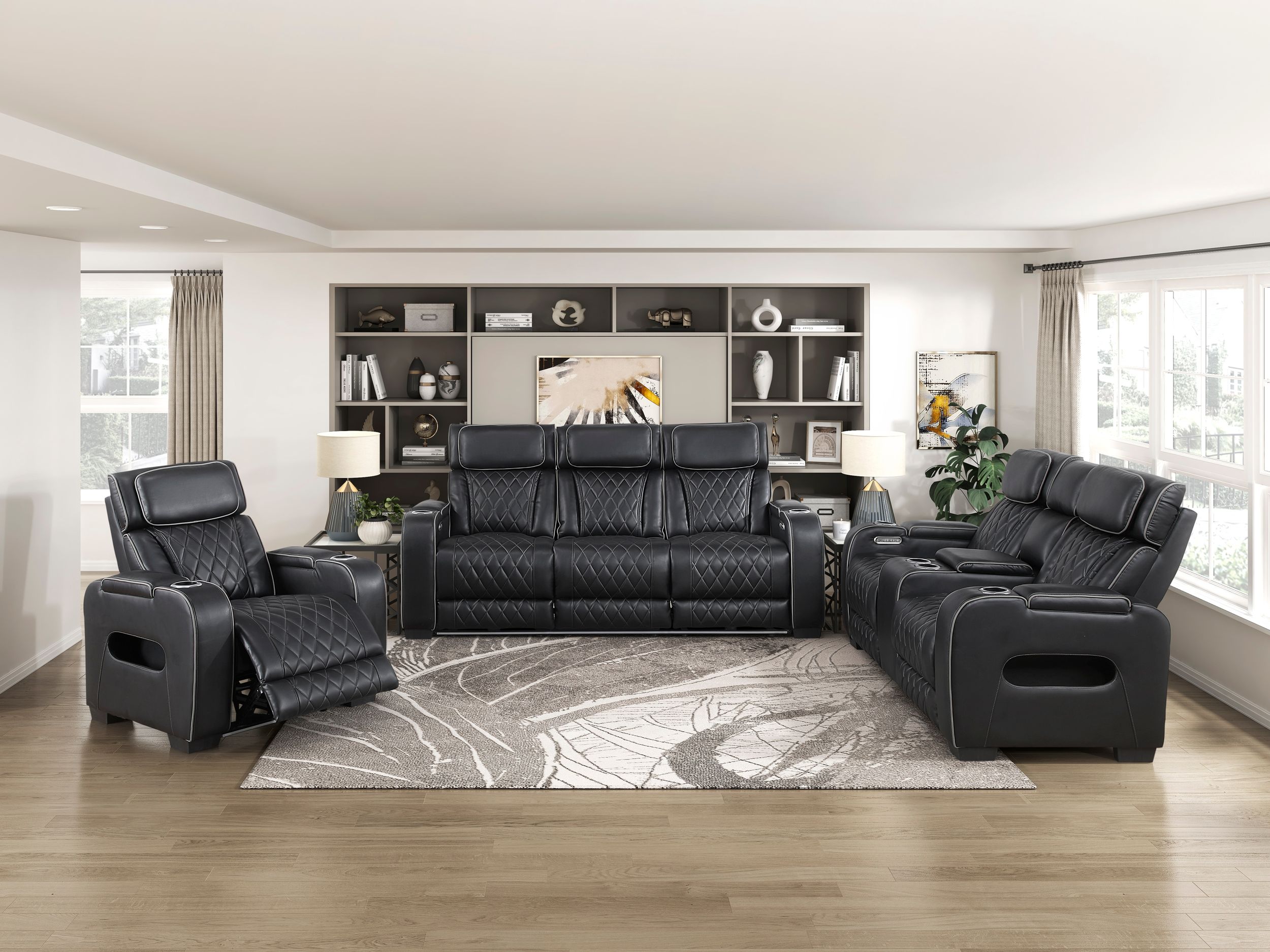 Fairway Faux Leather Power Double Reclining Living Room Set with LED Lighting
