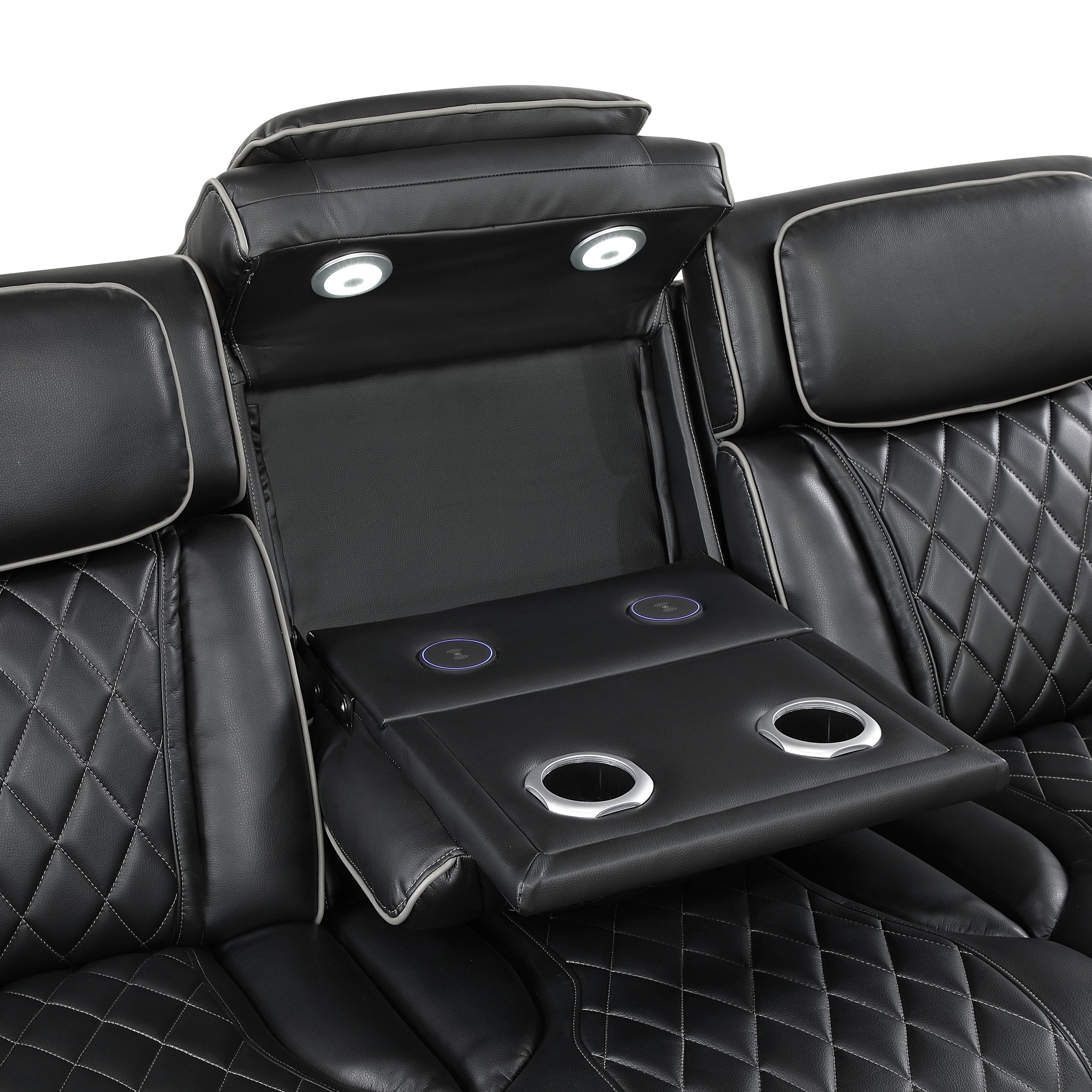 Fairway Faux Leather Power Double Reclining Living Room Set with LED Lighting