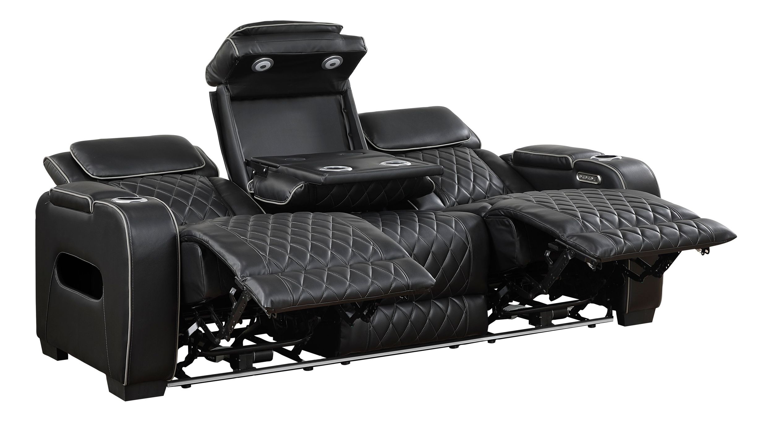 Fairway Faux Leather Power Double Reclining Living Room Set with LED Lighting