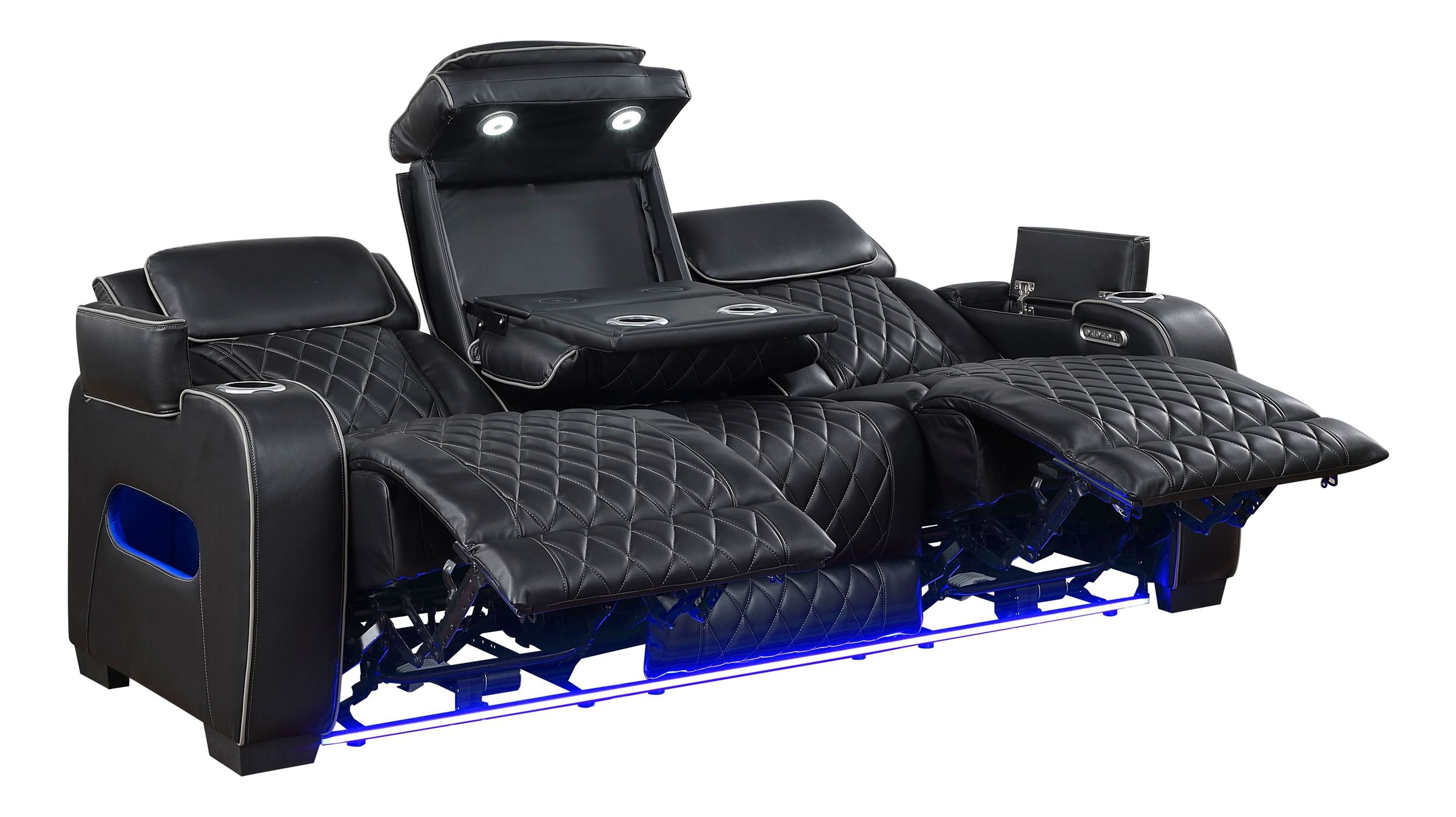 Fairway Faux Leather Power Double Reclining Living Room Set with LED Lighting