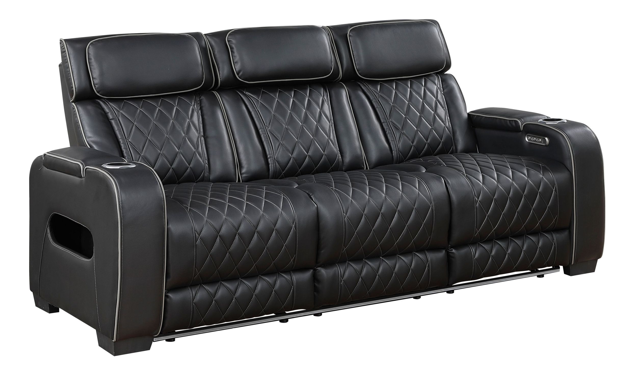 Fairway Faux Leather Power Double Reclining Living Room Set with LED Lighting