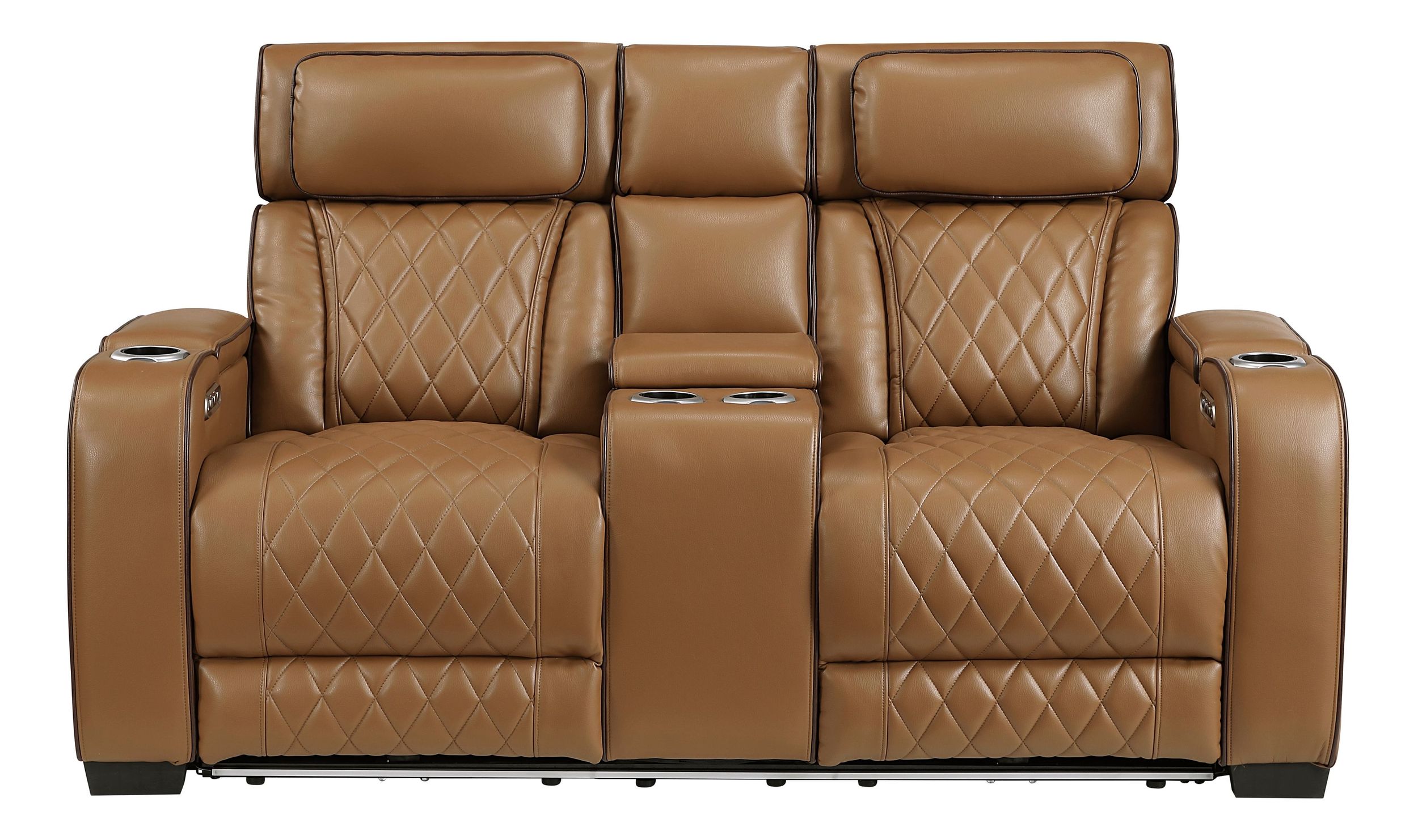 Fairway Faux Leather Power Double Reclining Living Room Set with LED Lighting