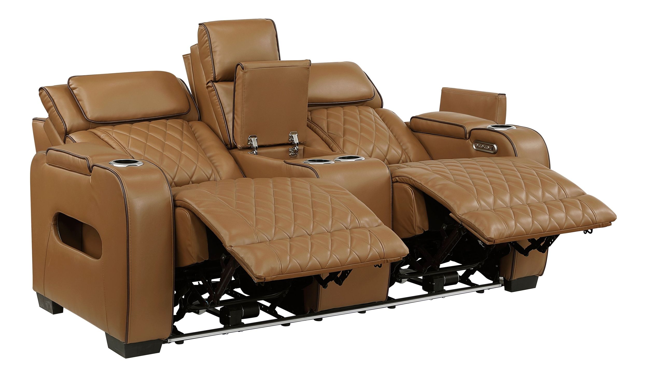 Fairway Faux Leather Power Double Reclining Living Room Set with LED Lighting