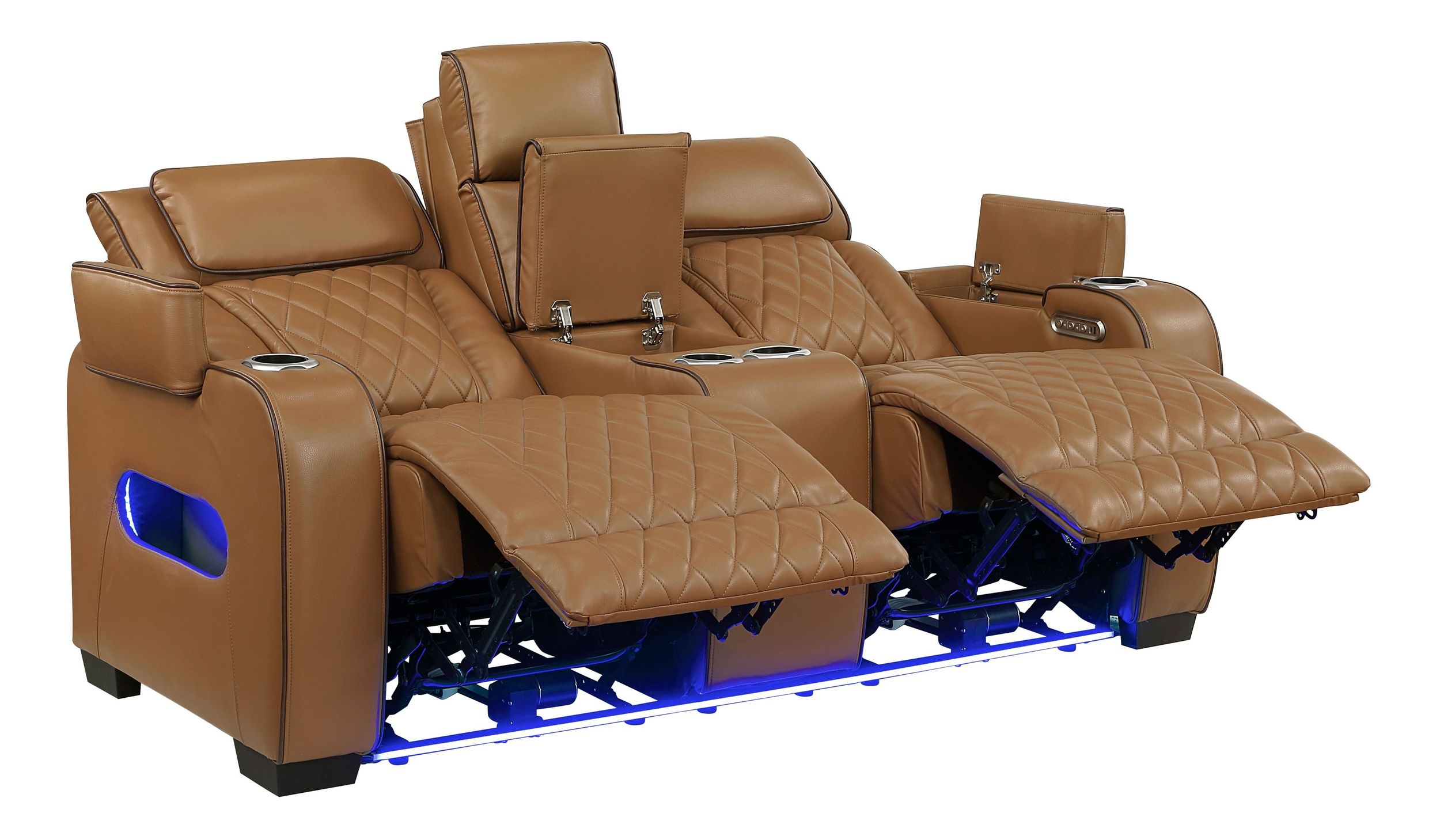 Fairway Faux Leather Power Double Reclining Living Room Set with LED Lighting