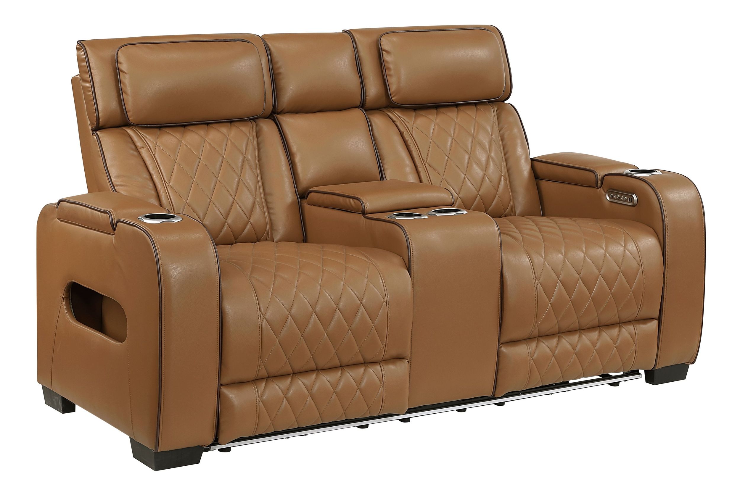 Fairway Faux Leather Power Double Reclining Living Room Set with LED Lighting
