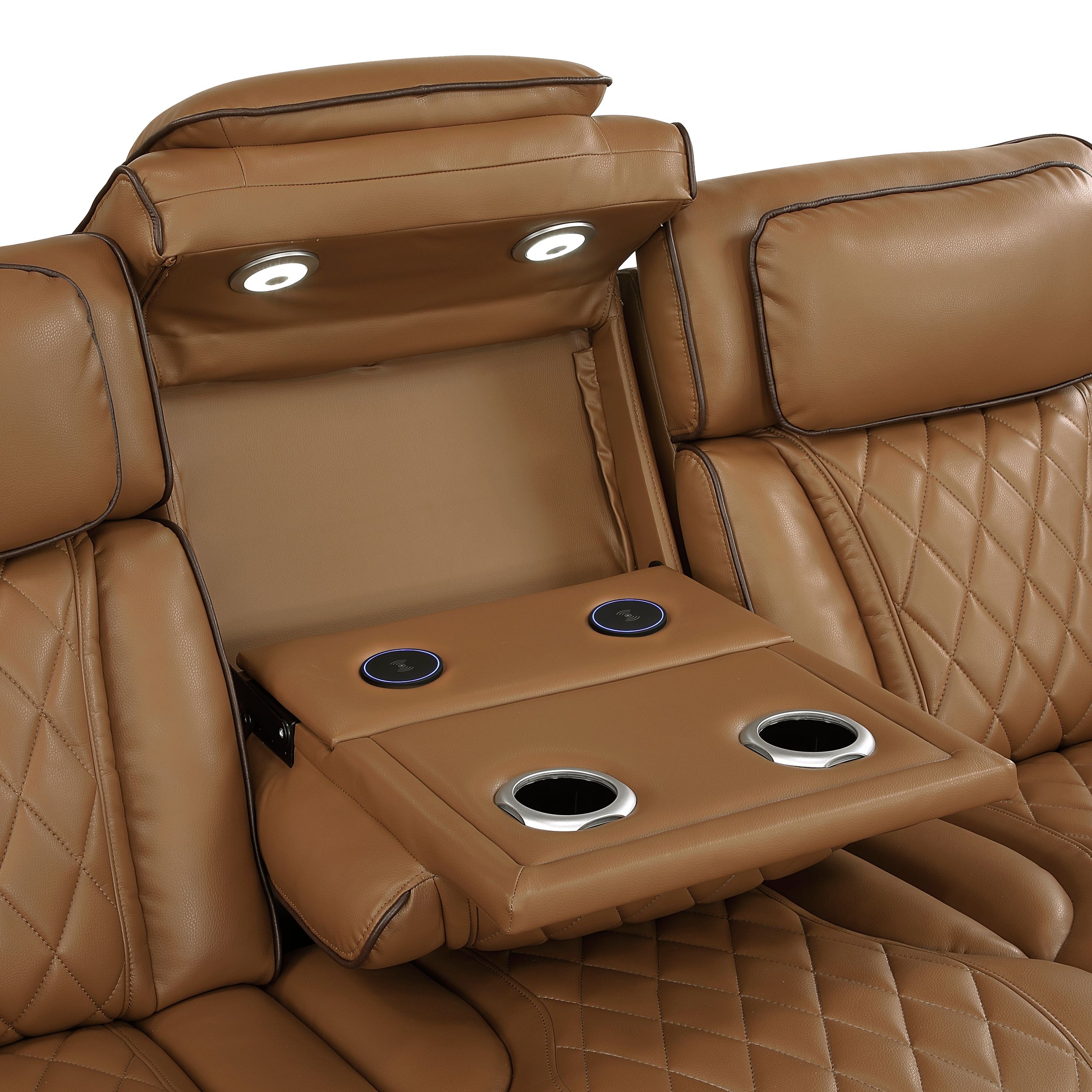 Fairway Faux Leather Power Double Reclining Sofa with LED Lighting