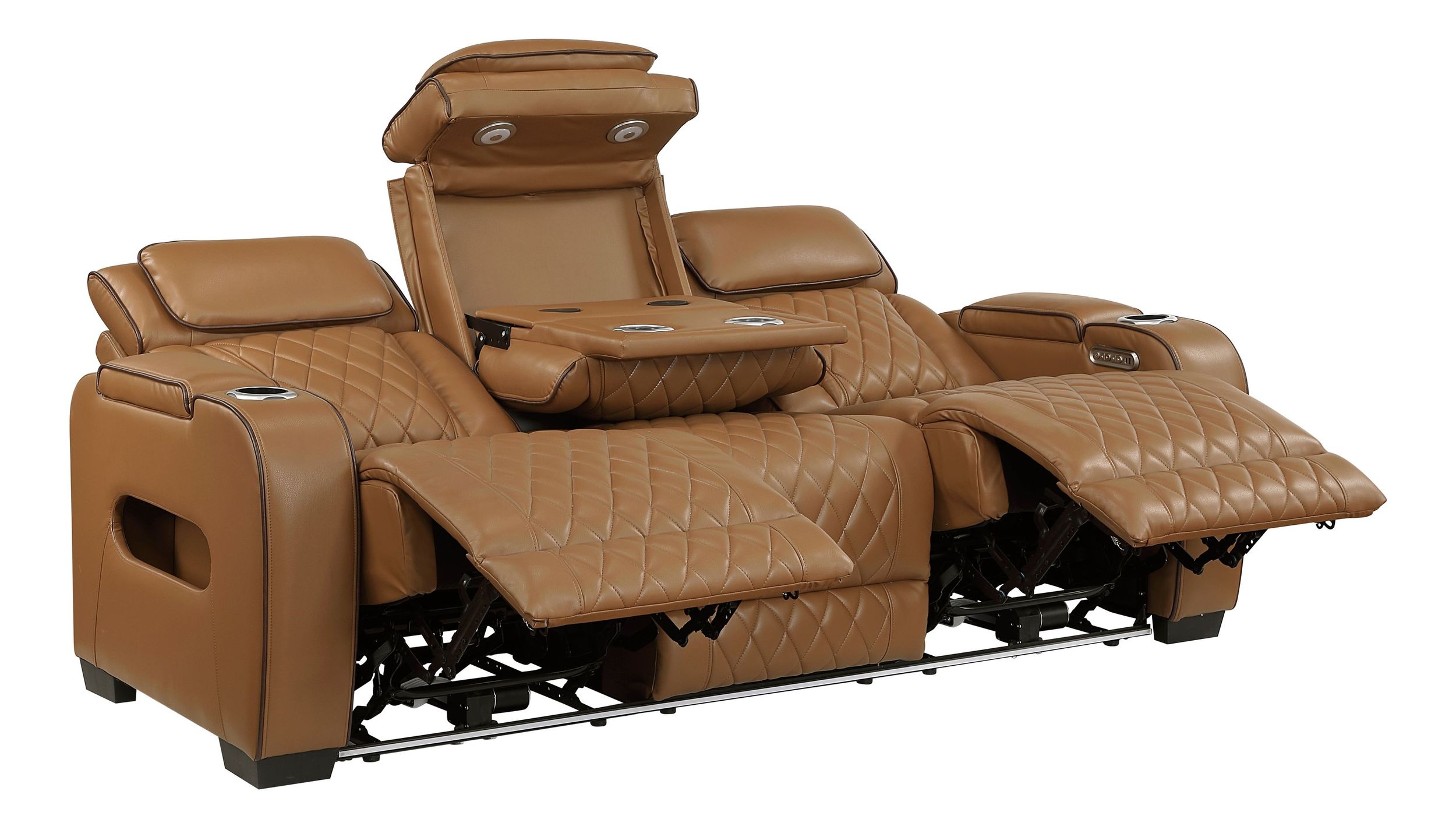 Fairway Faux Leather Power Double Reclining Living Room Set with LED Lighting