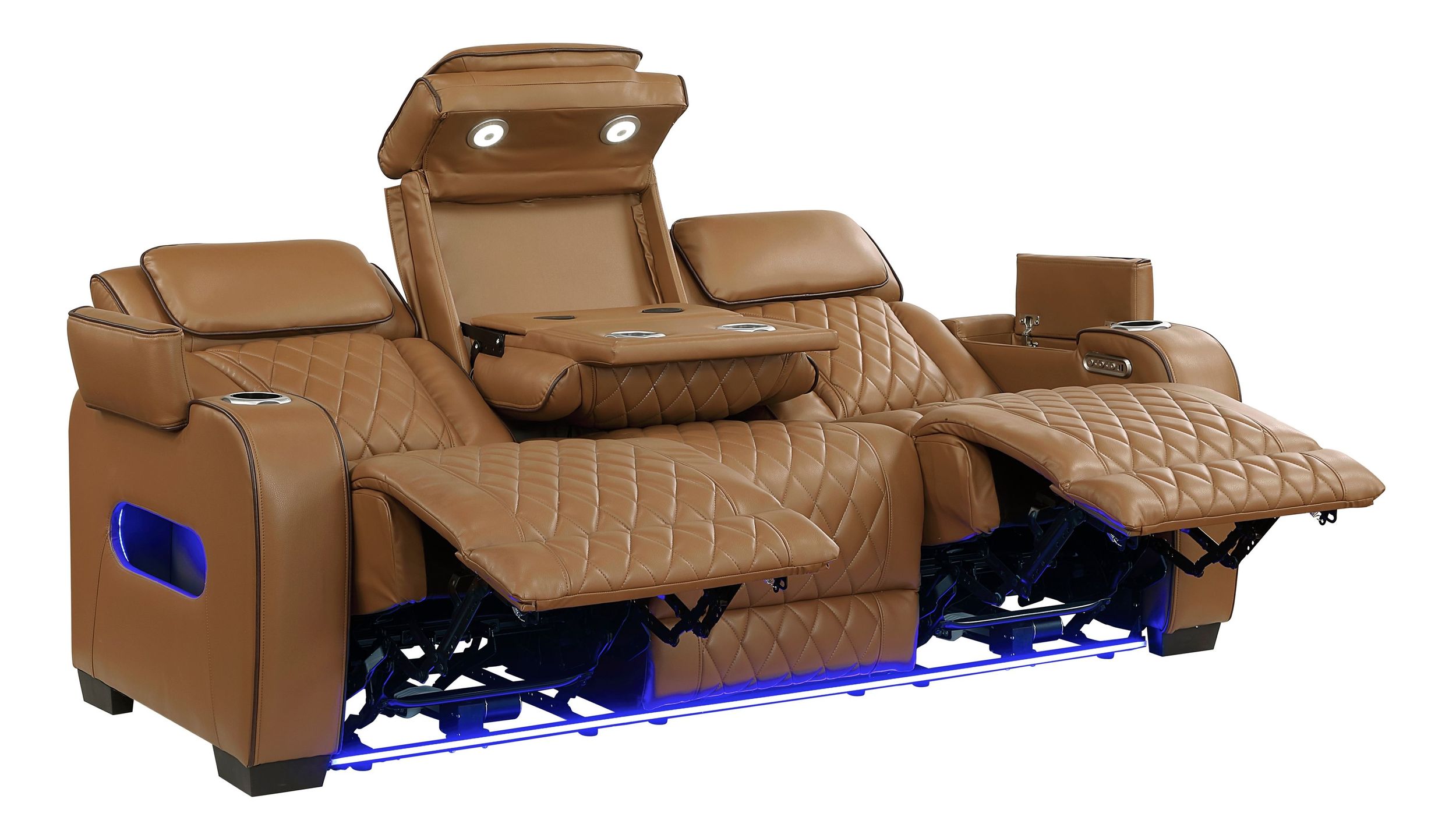 Fairway Faux Leather Power Double Reclining Living Room Set with LED Lighting