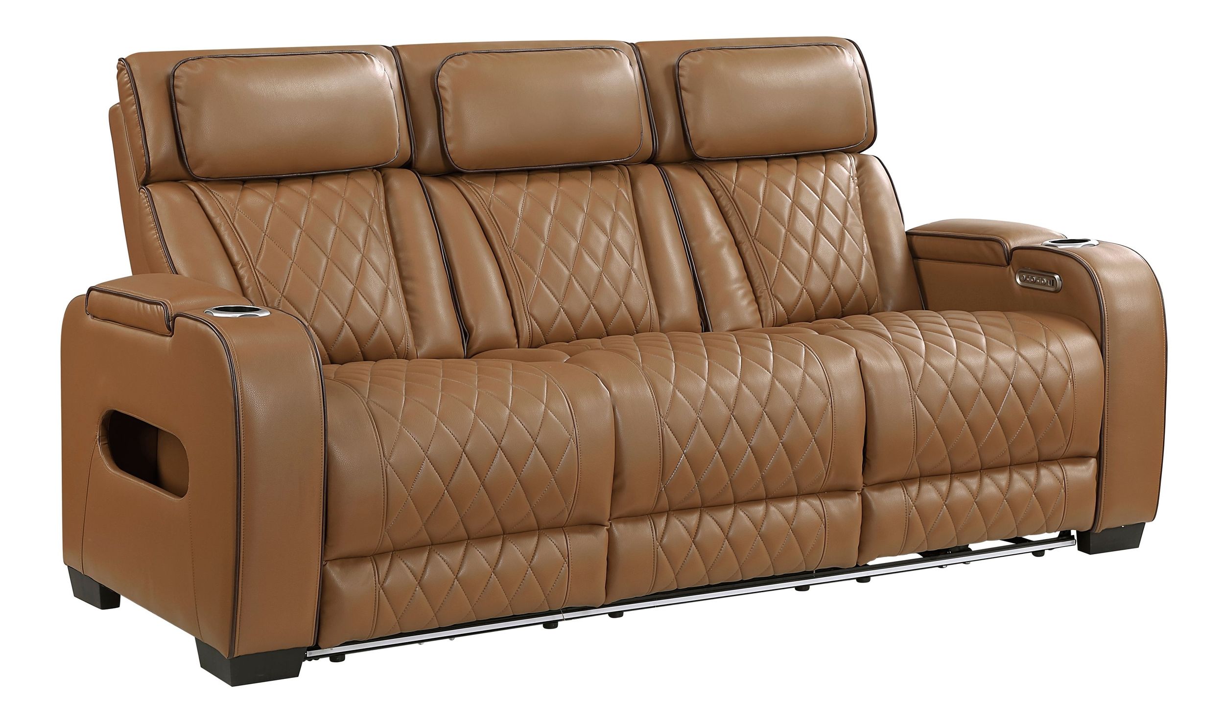 Fairway Faux Leather Power Double Reclining Living Room Set with LED Lighting