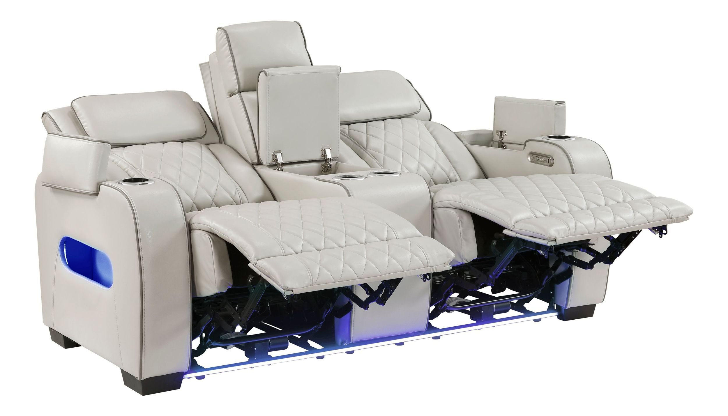 Fairway Faux Leather Power Double Reclining Living Room Set with LED Lighting
