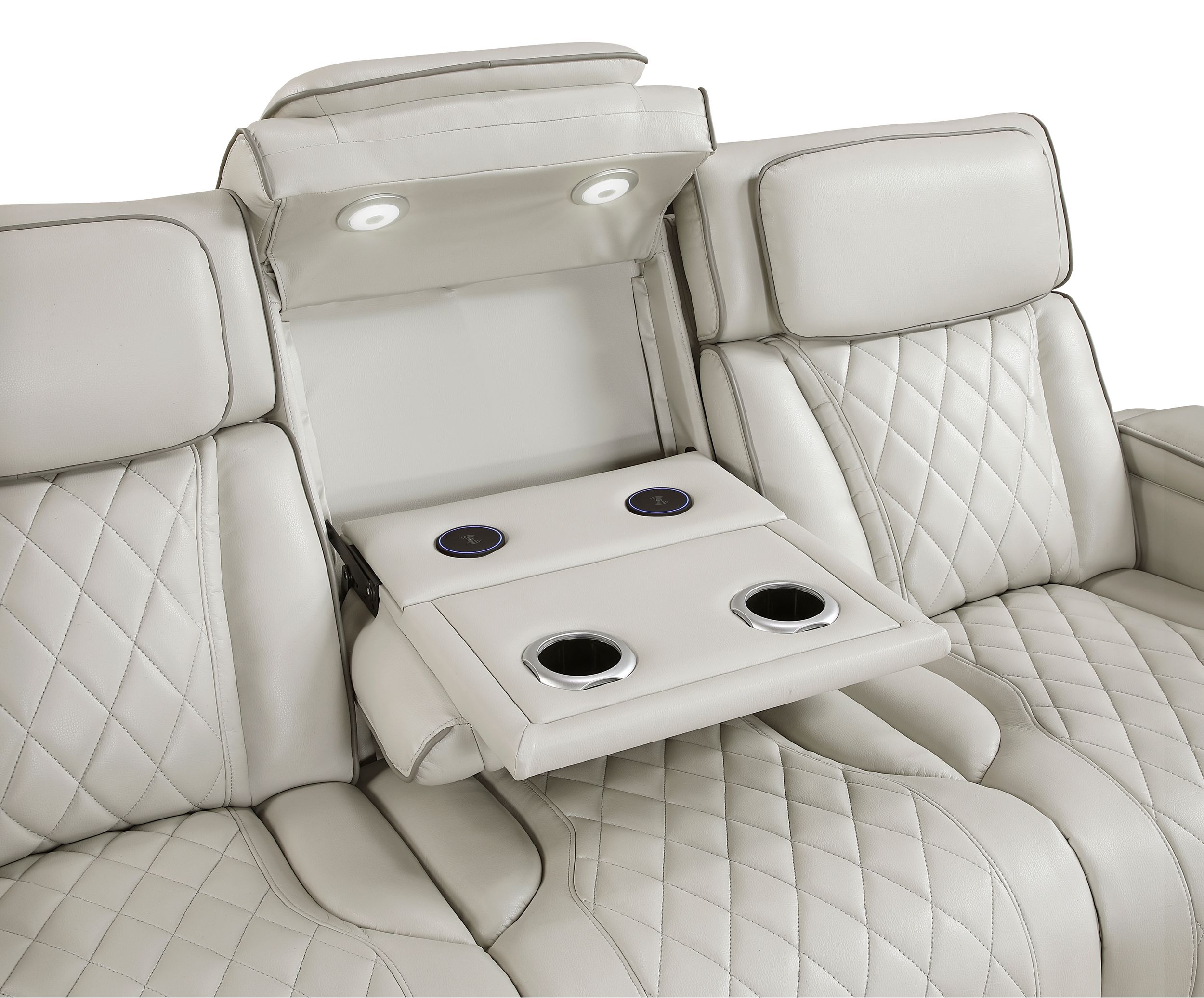 Fairway Faux Leather Power Double Reclining Sofa with LED Lighting