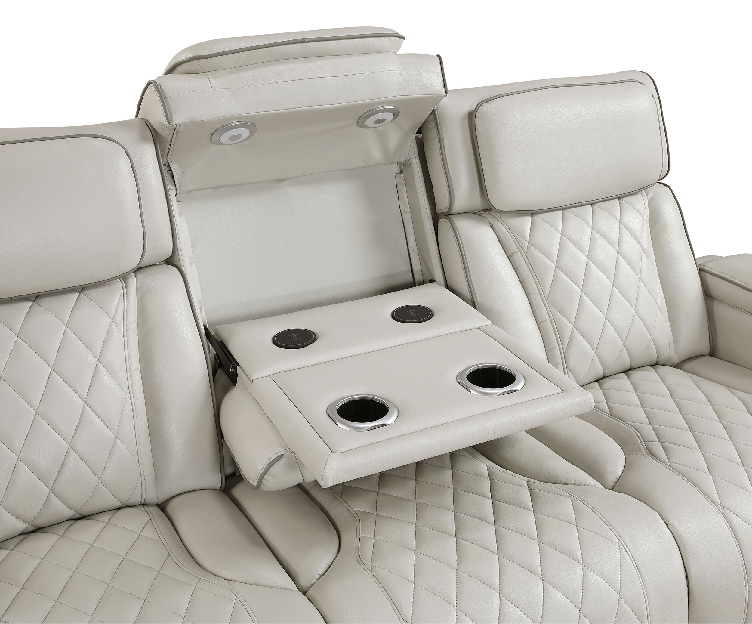 Fairway Faux Leather Power Double Reclining Sofa with LED Lighting