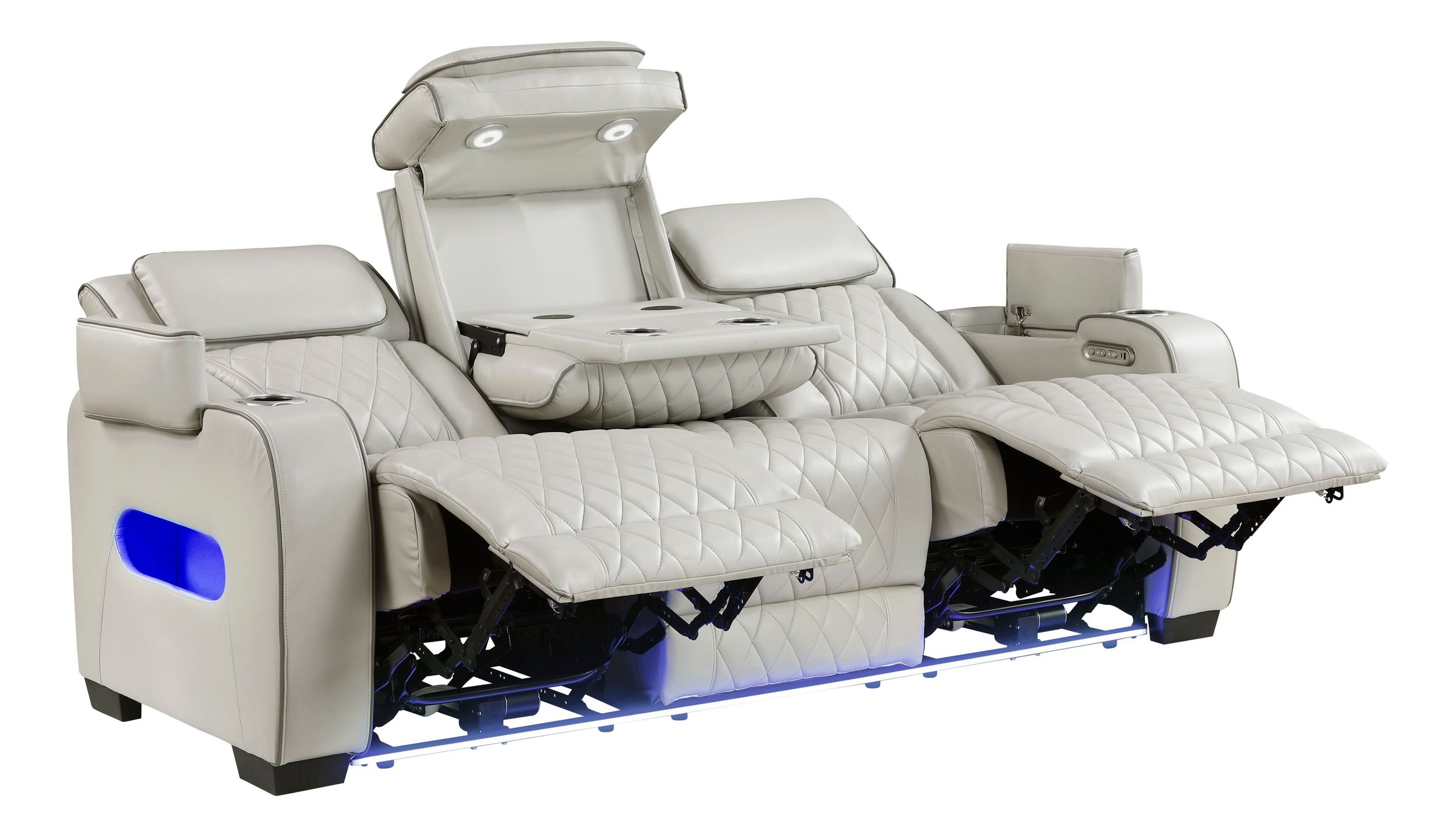 Fairway Faux Leather Power Double Reclining Sofa with LED Lighting
