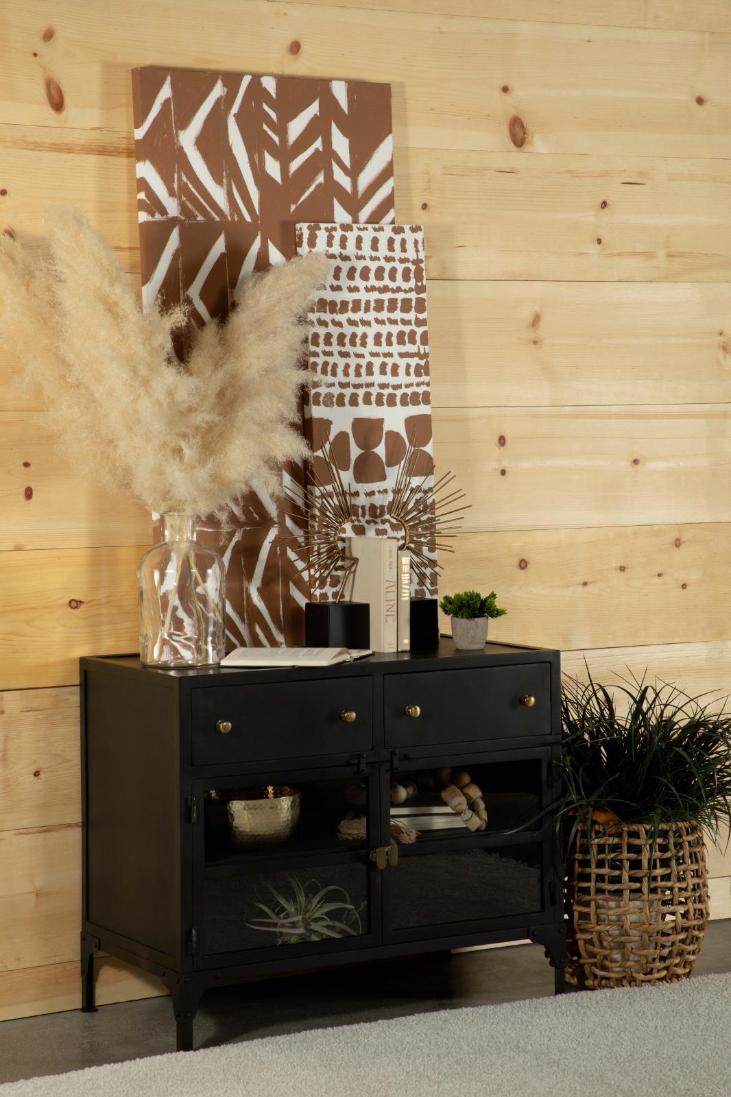 Sadler 2-Drawer Iron Accent Cabinet With Glass Doors