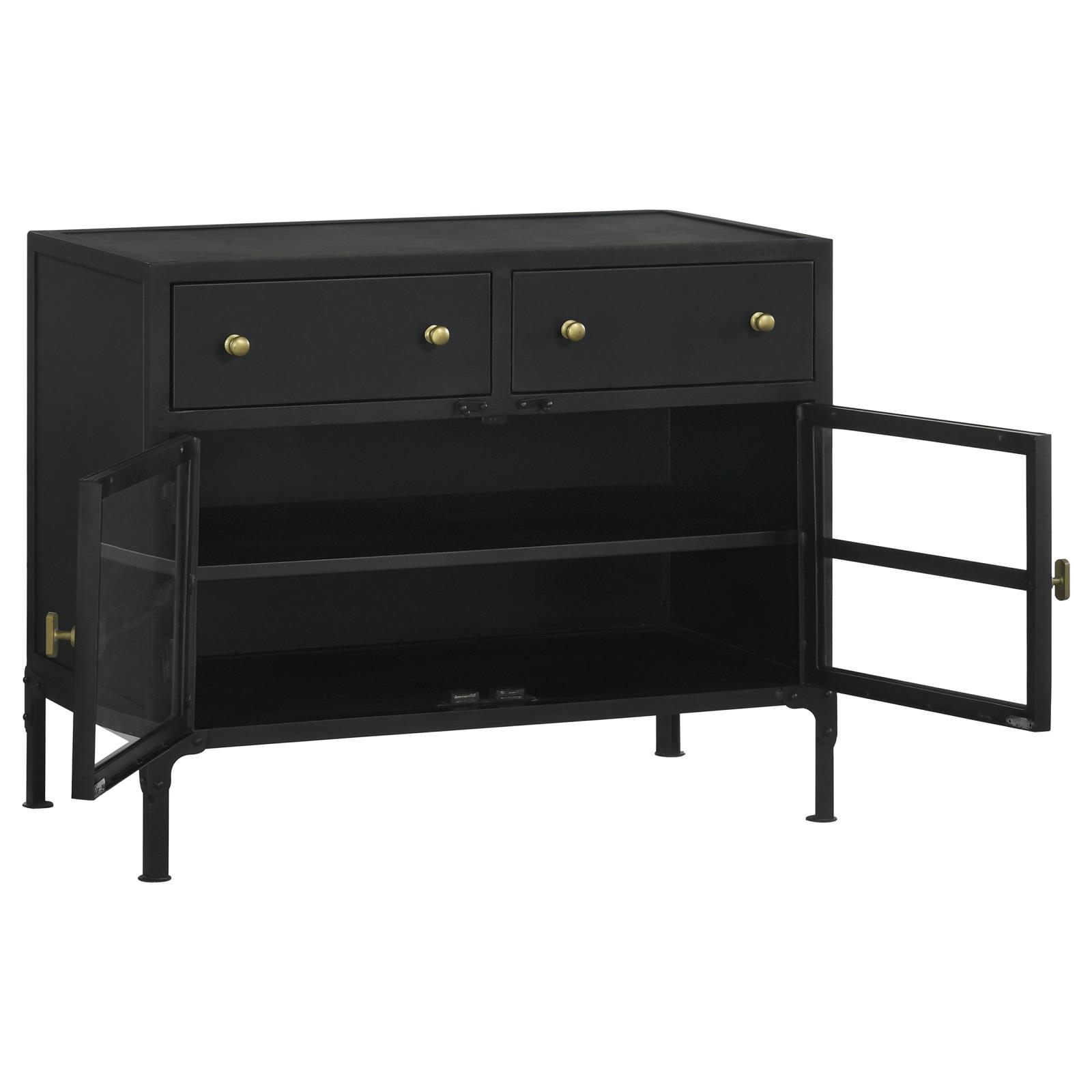 Sadler 2-Drawer Iron Accent Cabinet With Glass Doors