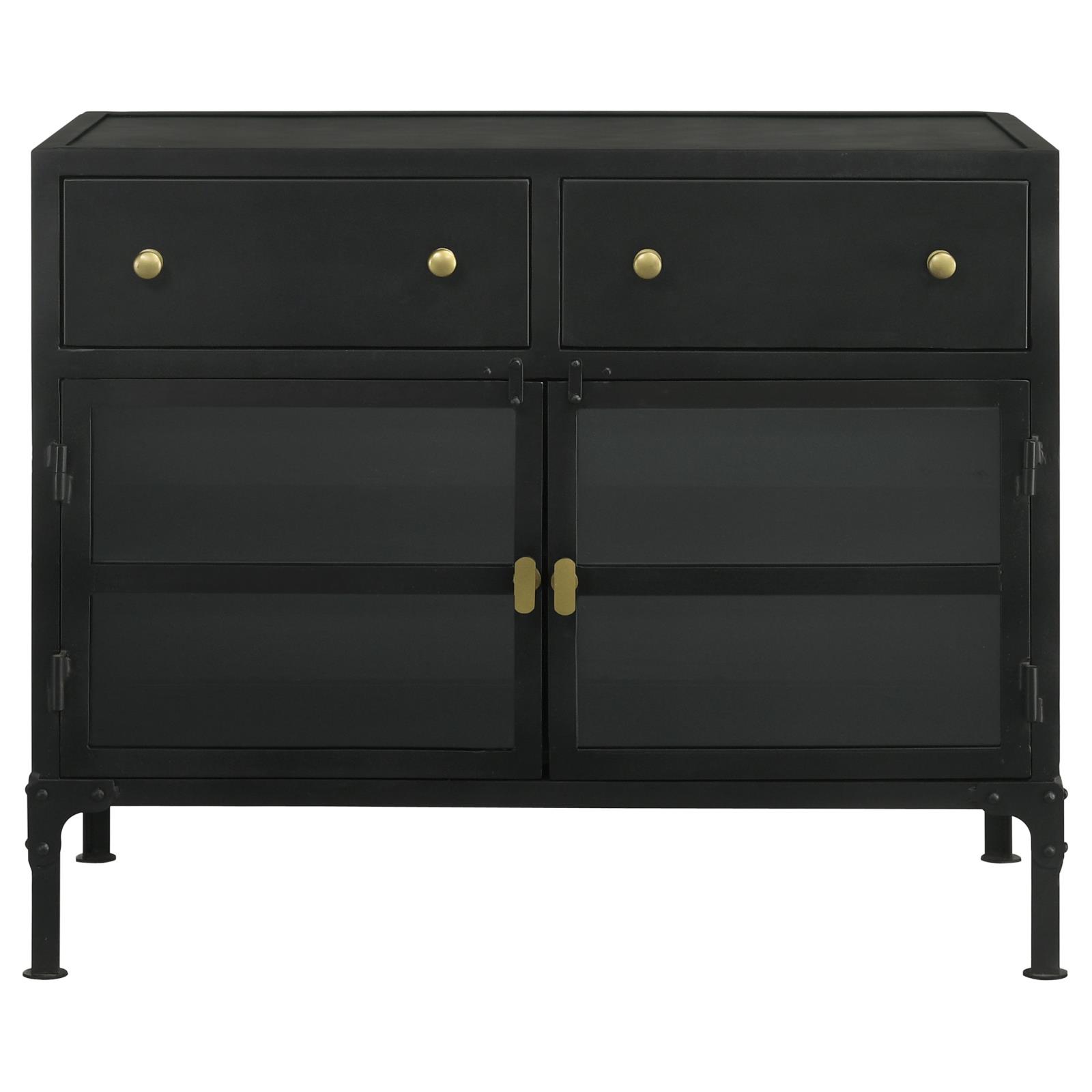 Sadler 2-Drawer Iron Accent Cabinet With Glass Doors