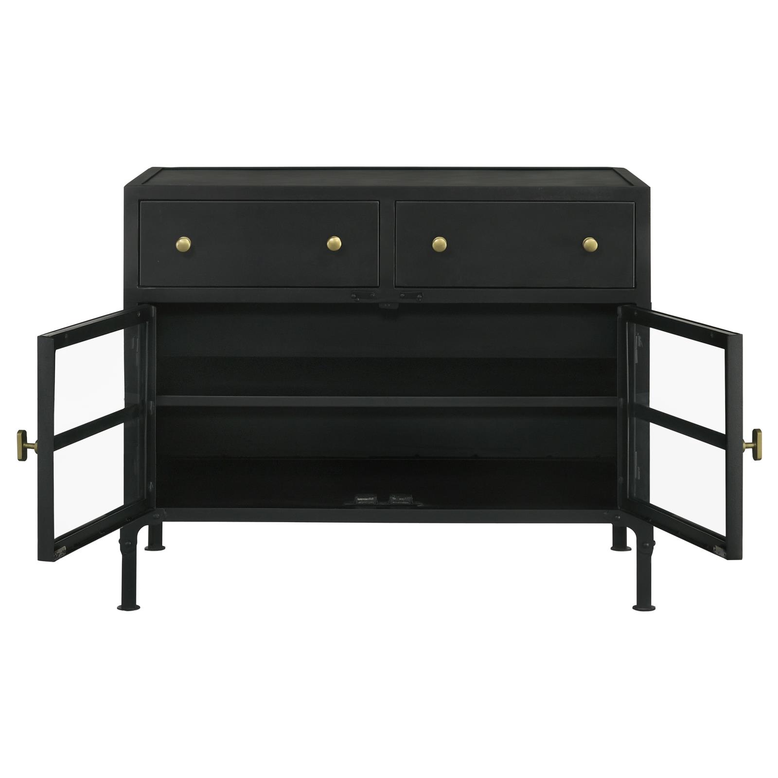 Sadler 2-Drawer Iron Accent Cabinet With Glass Doors