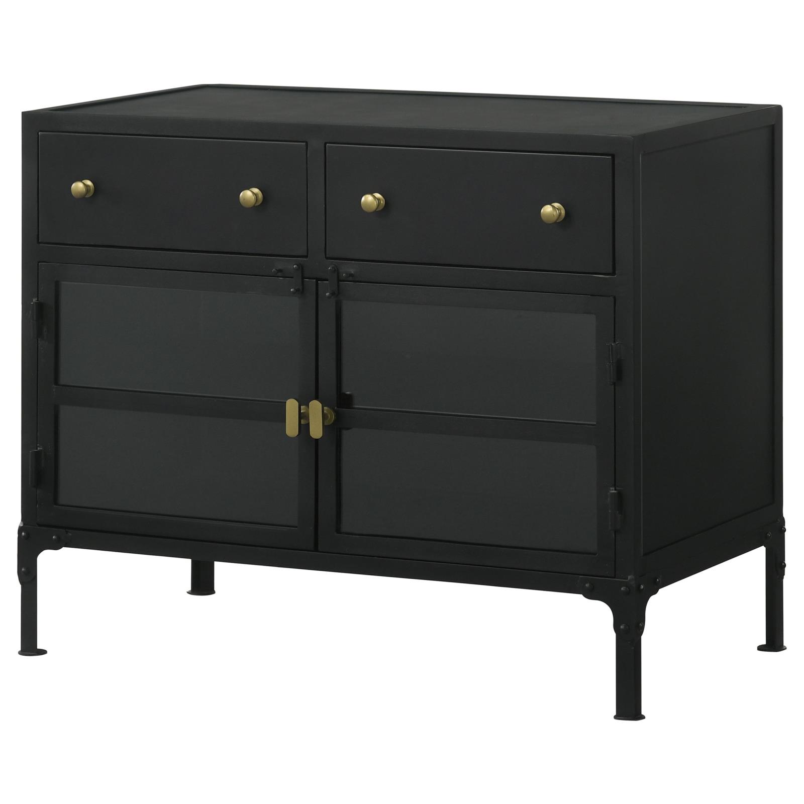 Sadler 2-Drawer Iron Accent Cabinet With Glass Doors