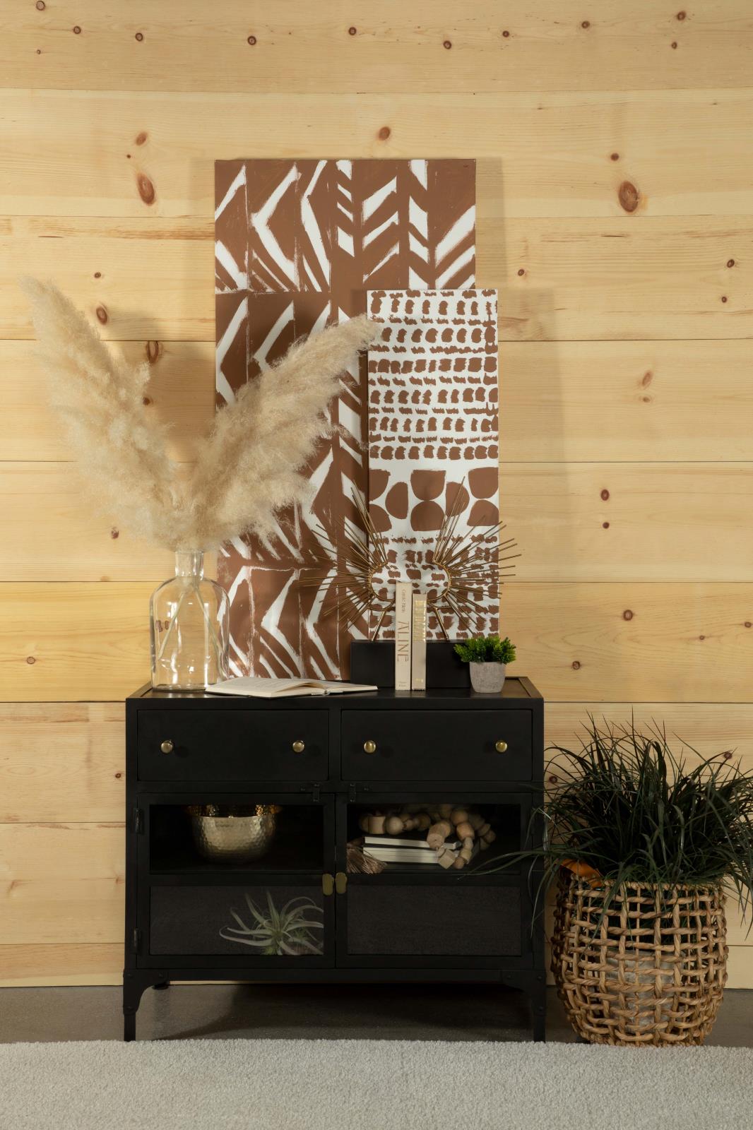Sadler 2-Drawer Iron Accent Cabinet With Glass Doors