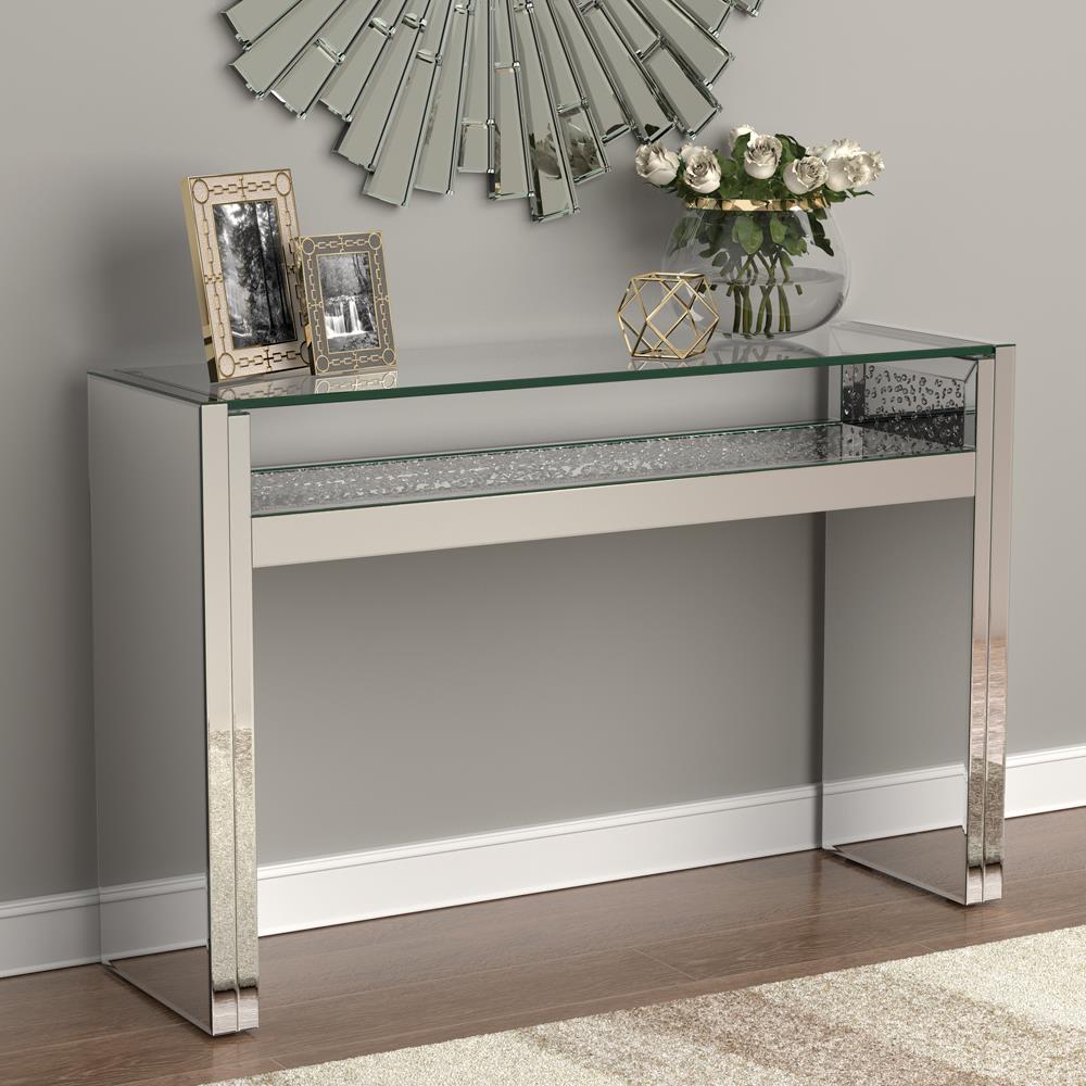 Edna 1-shelf Mirrored Console Table with Glass Top