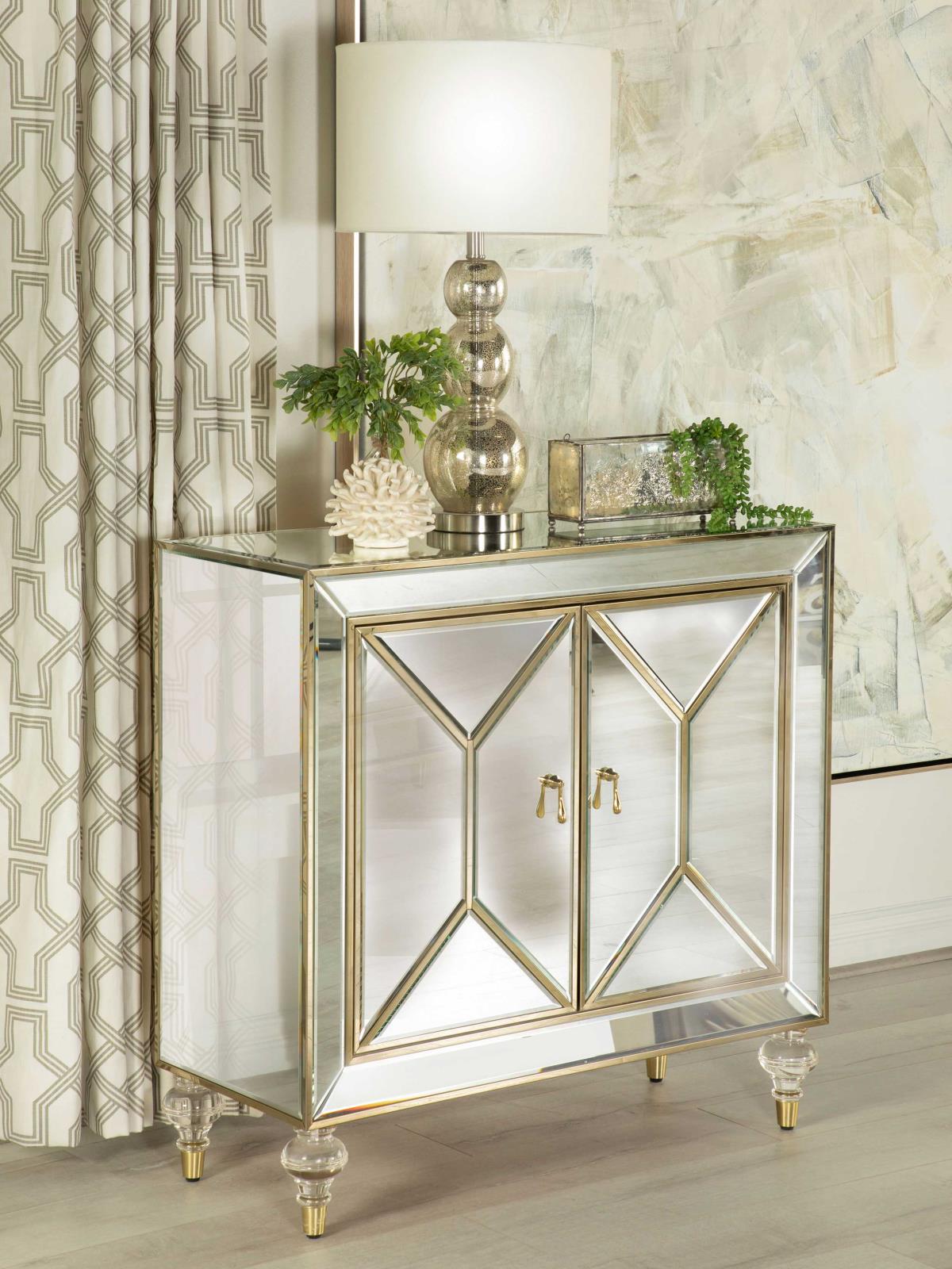Lupin 2-door Mirrored Accent Cabinet with Acrylic Legs