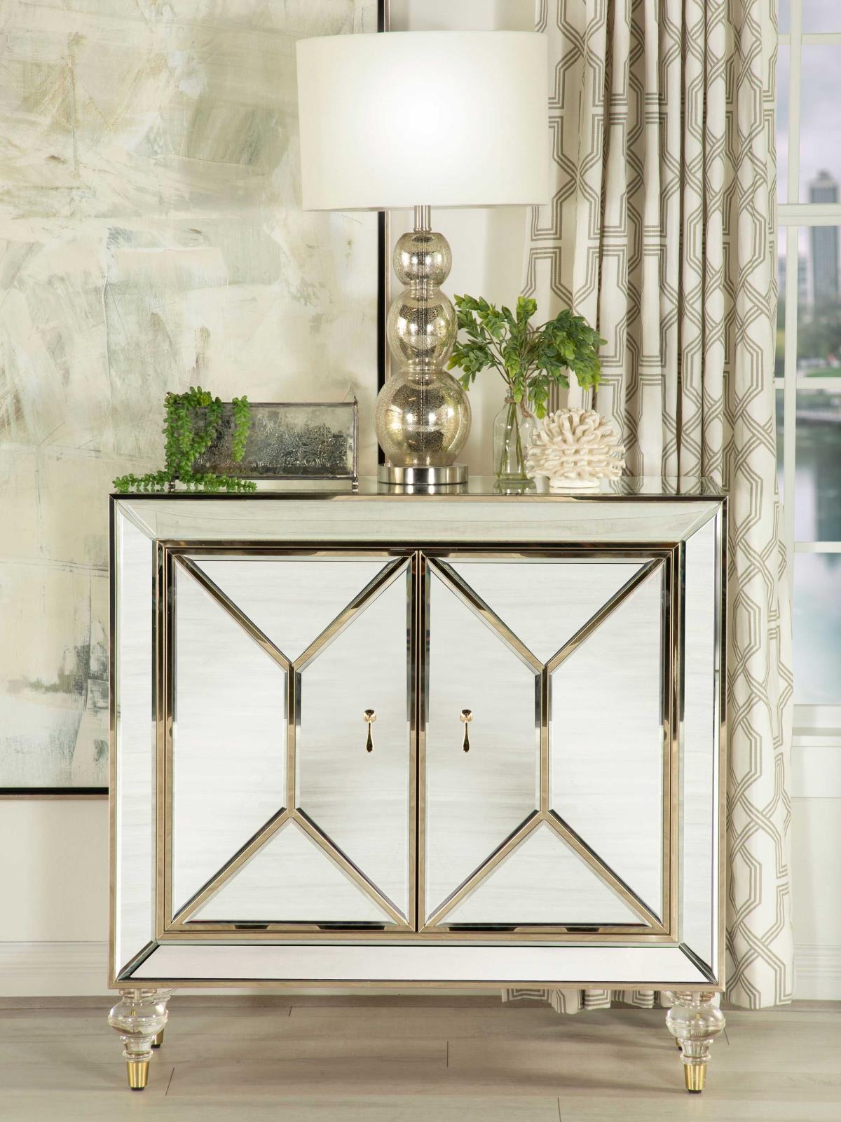 Lupin 2-door Mirrored Accent Cabinet with Acrylic Legs