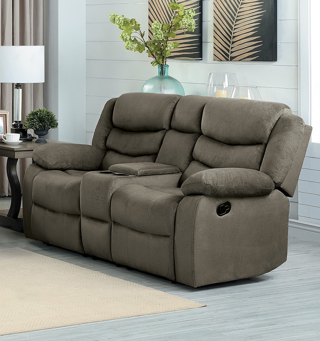 Discus Fabric Double Reclining Loveseat w/Console