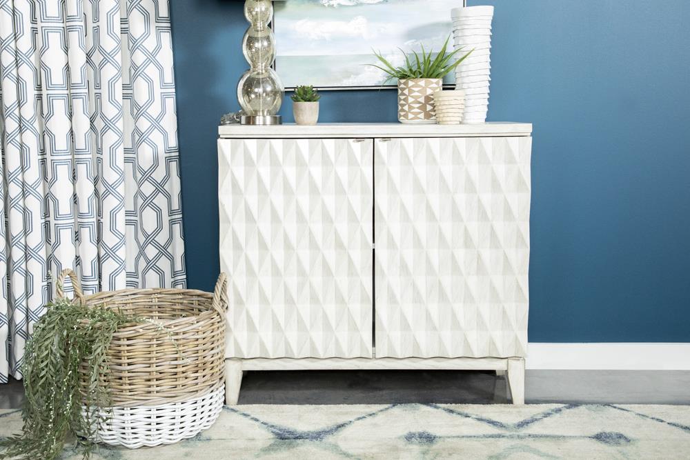 Moody Wood Venner Accent Cabinet with Carved Door