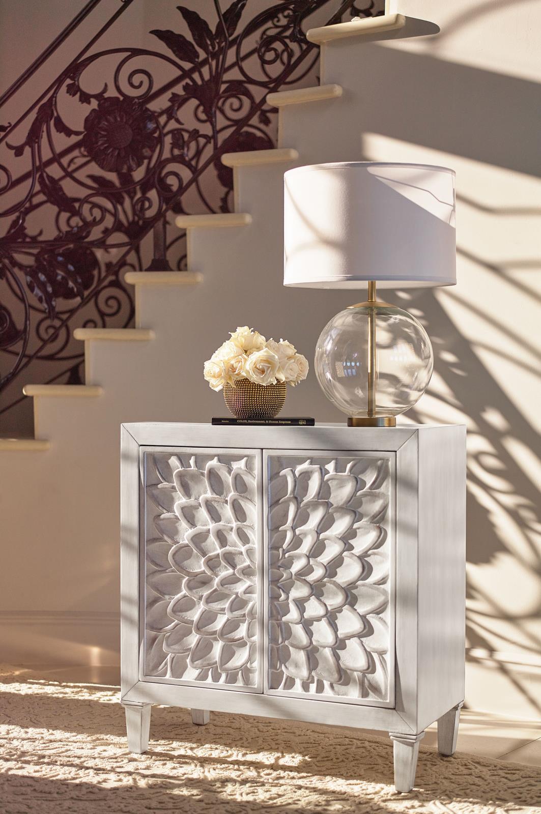 Clarkia Accent Cabinet with Floral Carved Door