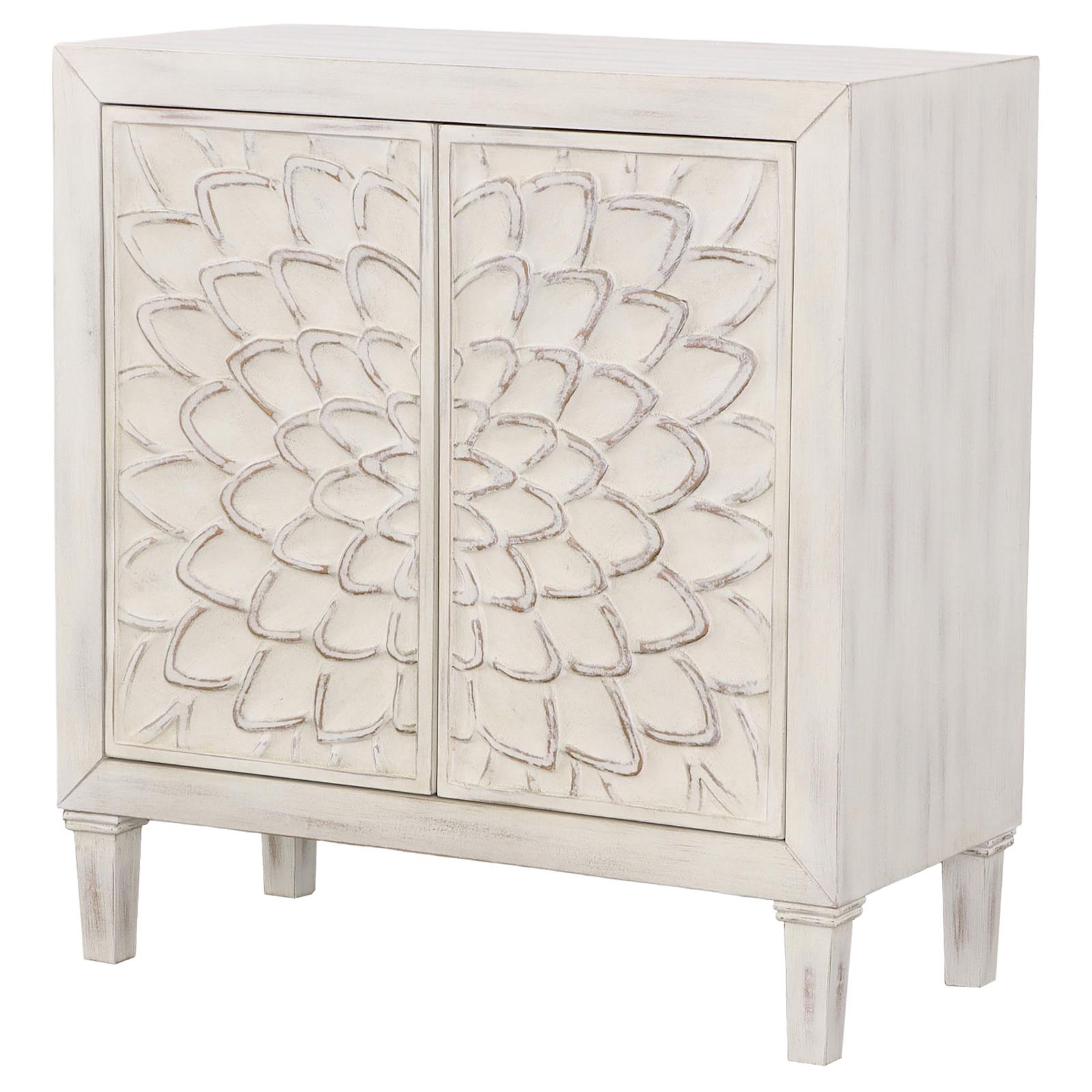 Clarkia Accent Cabinet with Floral Carved Door