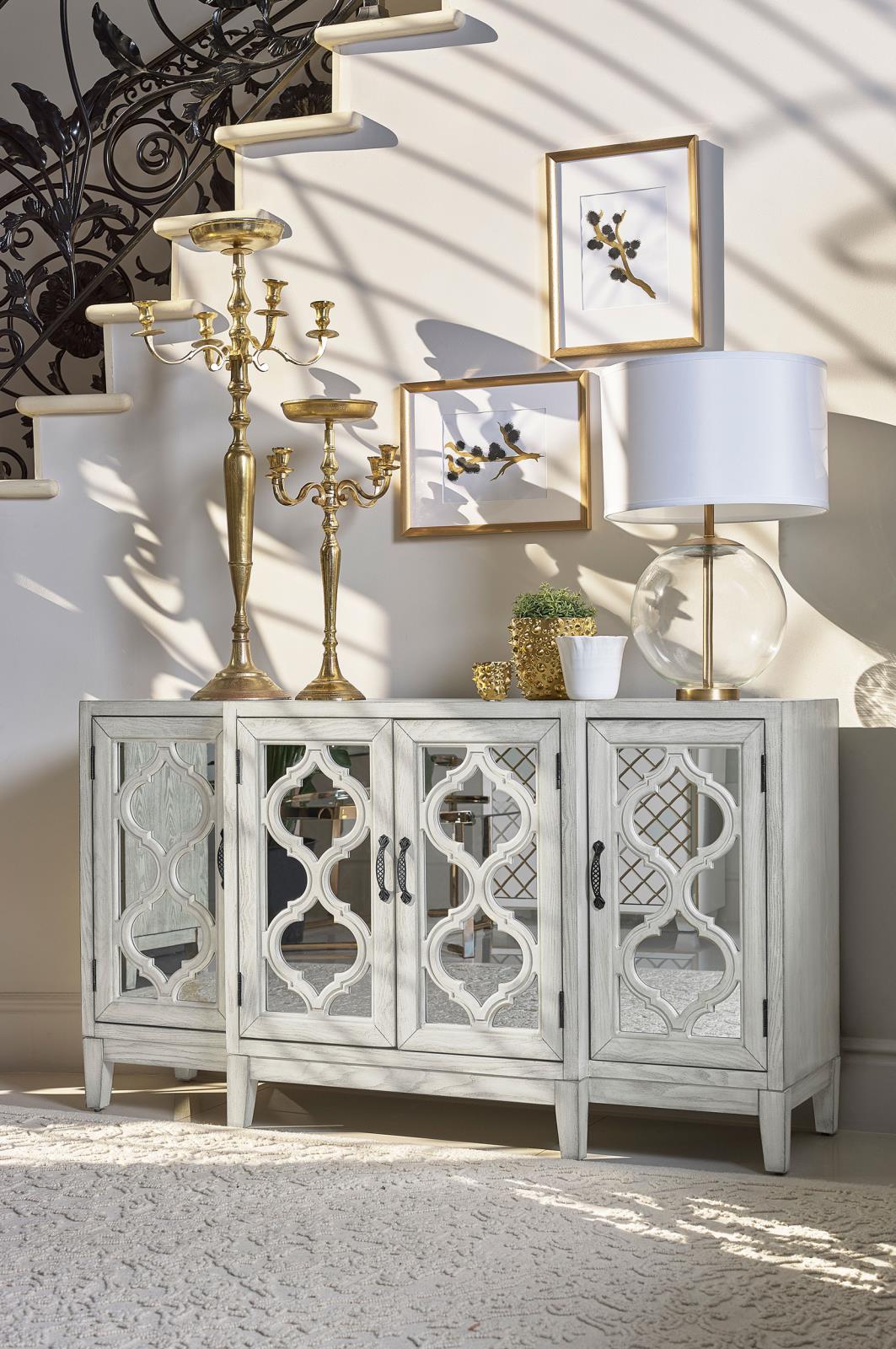 McKellen 4-door Wood Veneer Accent Cabinet with Mirrored Doors