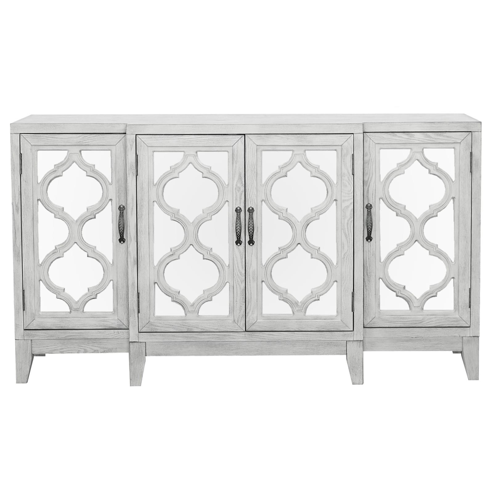 McKellen 4-door Wood Veneer Accent Cabinet with Mirrored Doors
