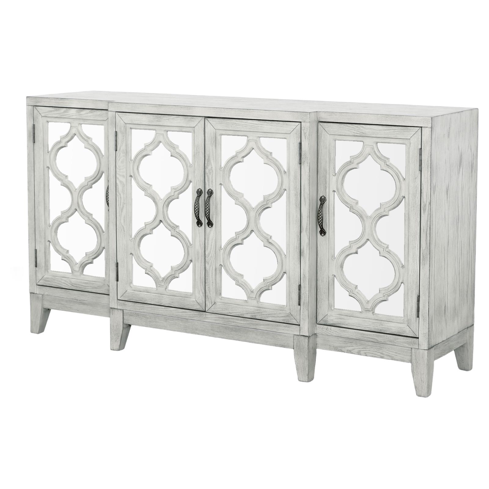 McKellen 4-door Wood Veneer Accent Cabinet with Mirrored Doors
