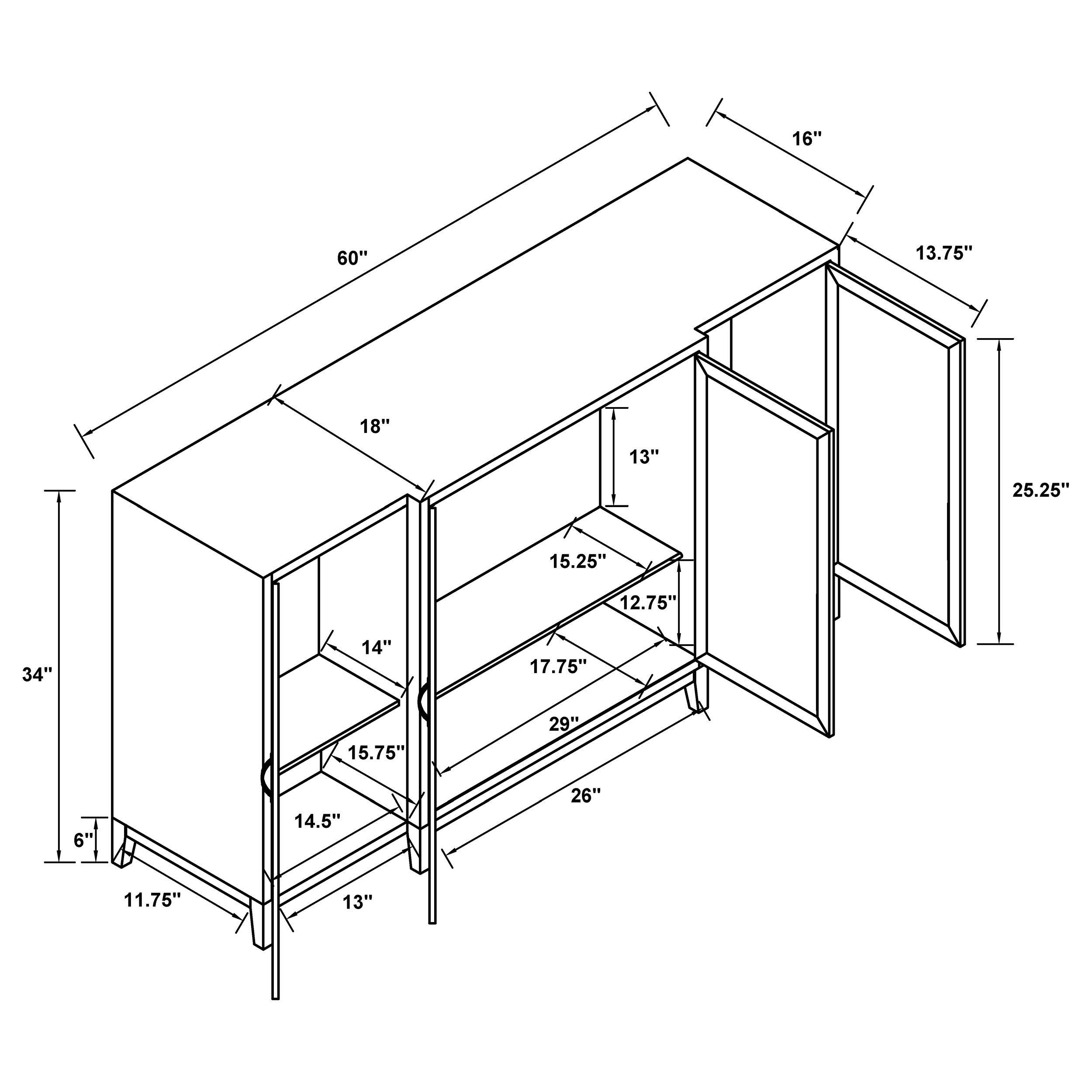 McKellen 4-door Wood Veneer Accent Cabinet with Mirrored Doors