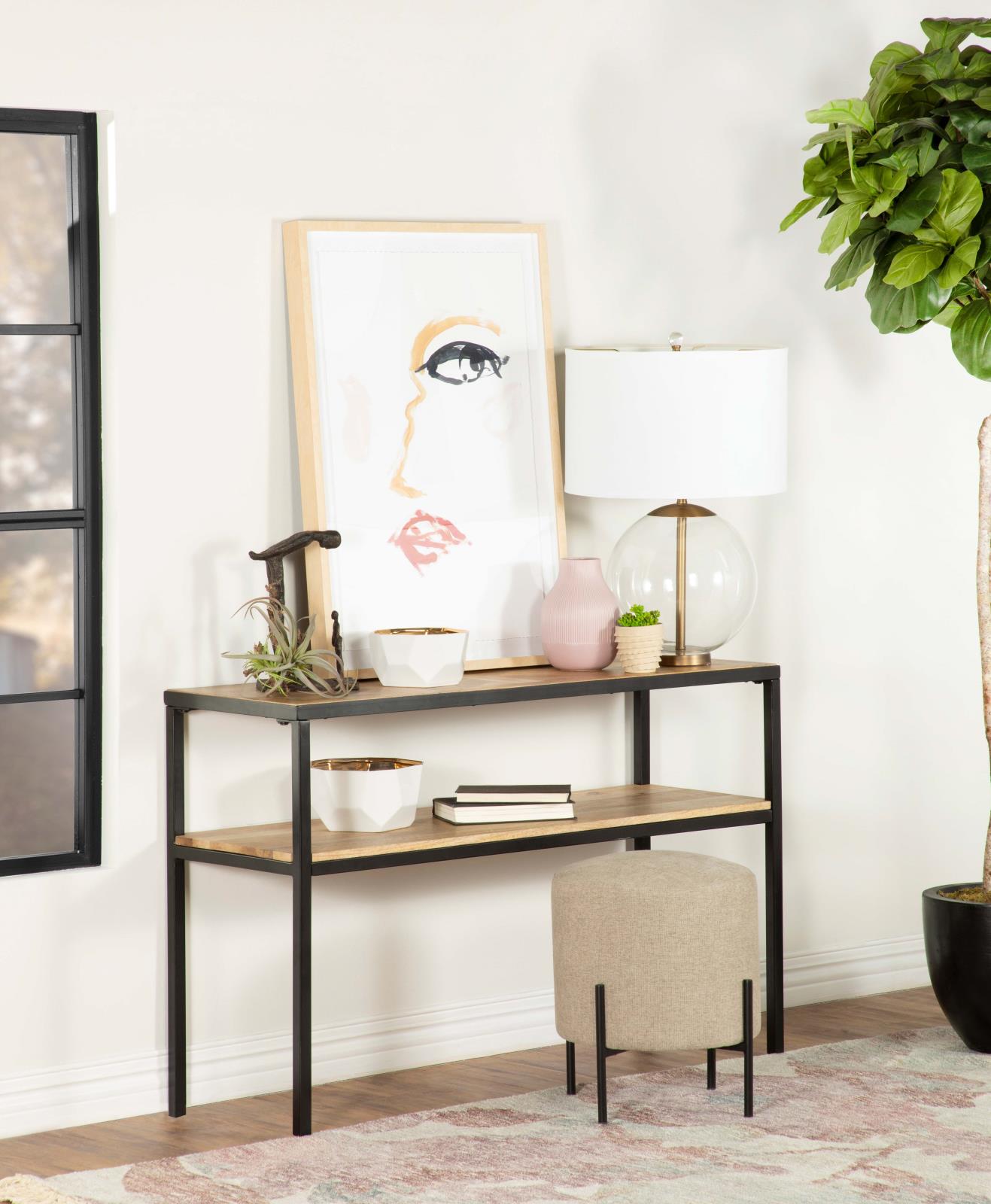 Quince Wood/Metal Console Table with Open Shelf