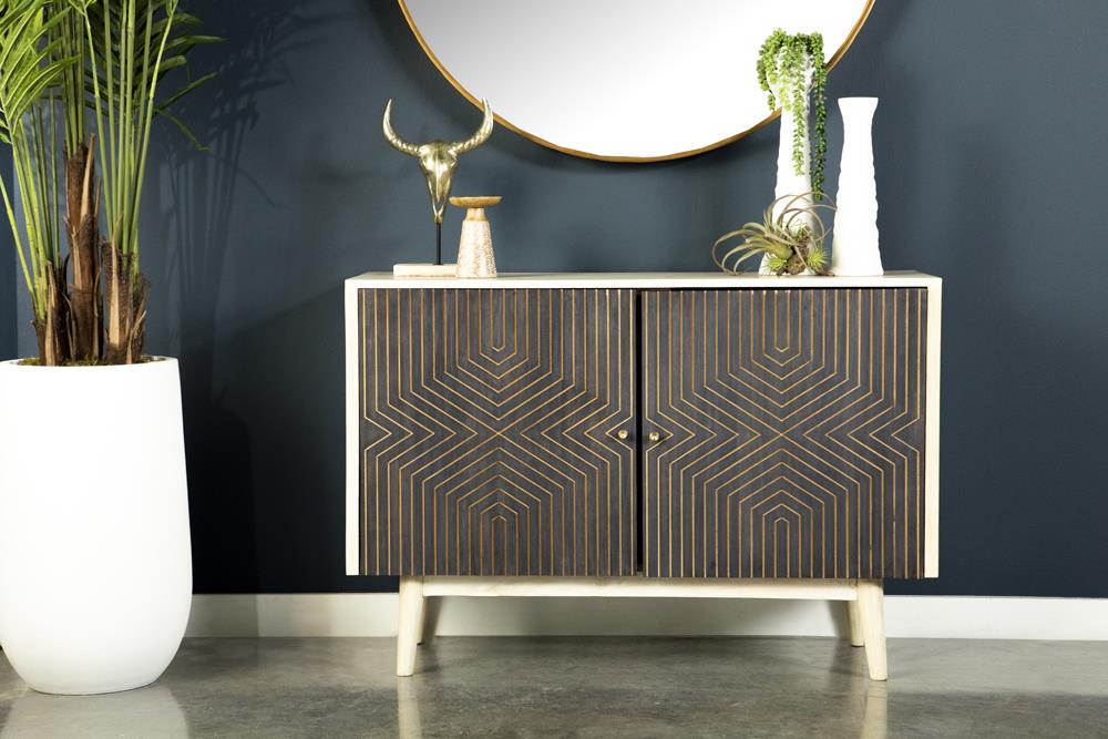Ixora 2-Door Wood Accent Cabinet White Washed And Black