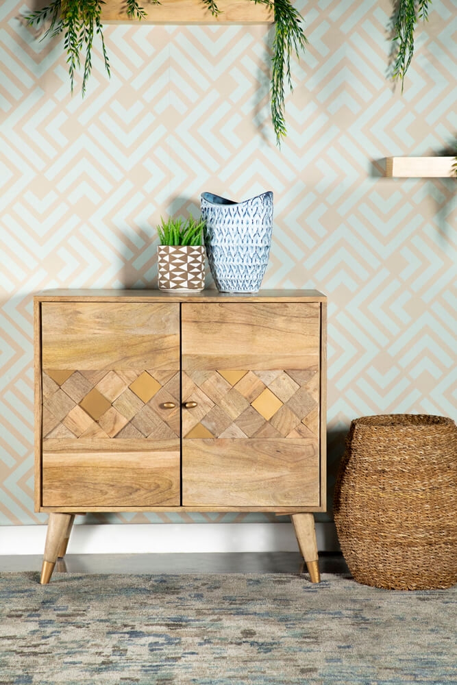 Alyssum Checkered Pattern 2-door Wood Accent Cabinet