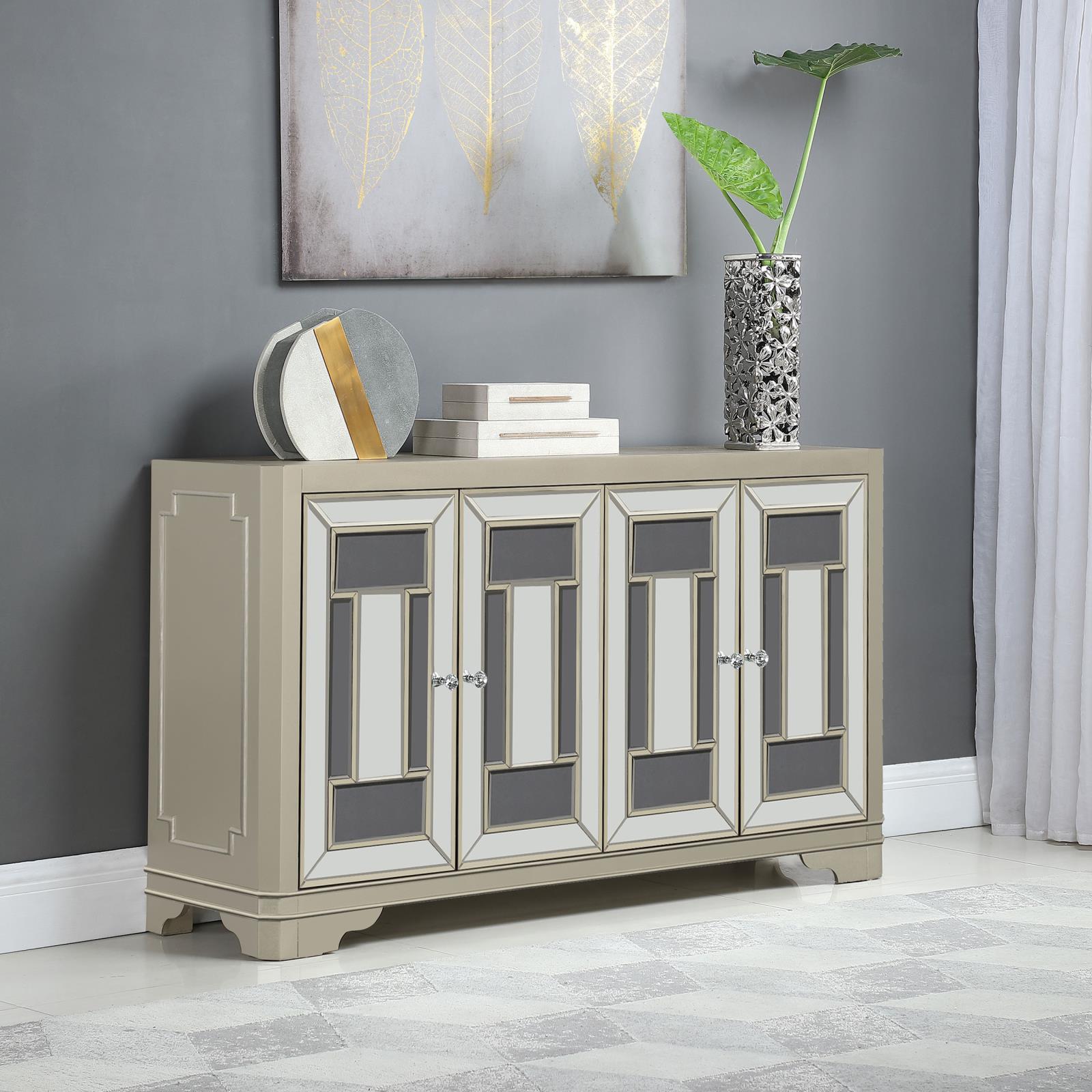 Toula 4-door Wood Veneer/Mirror Accent Cabinet
