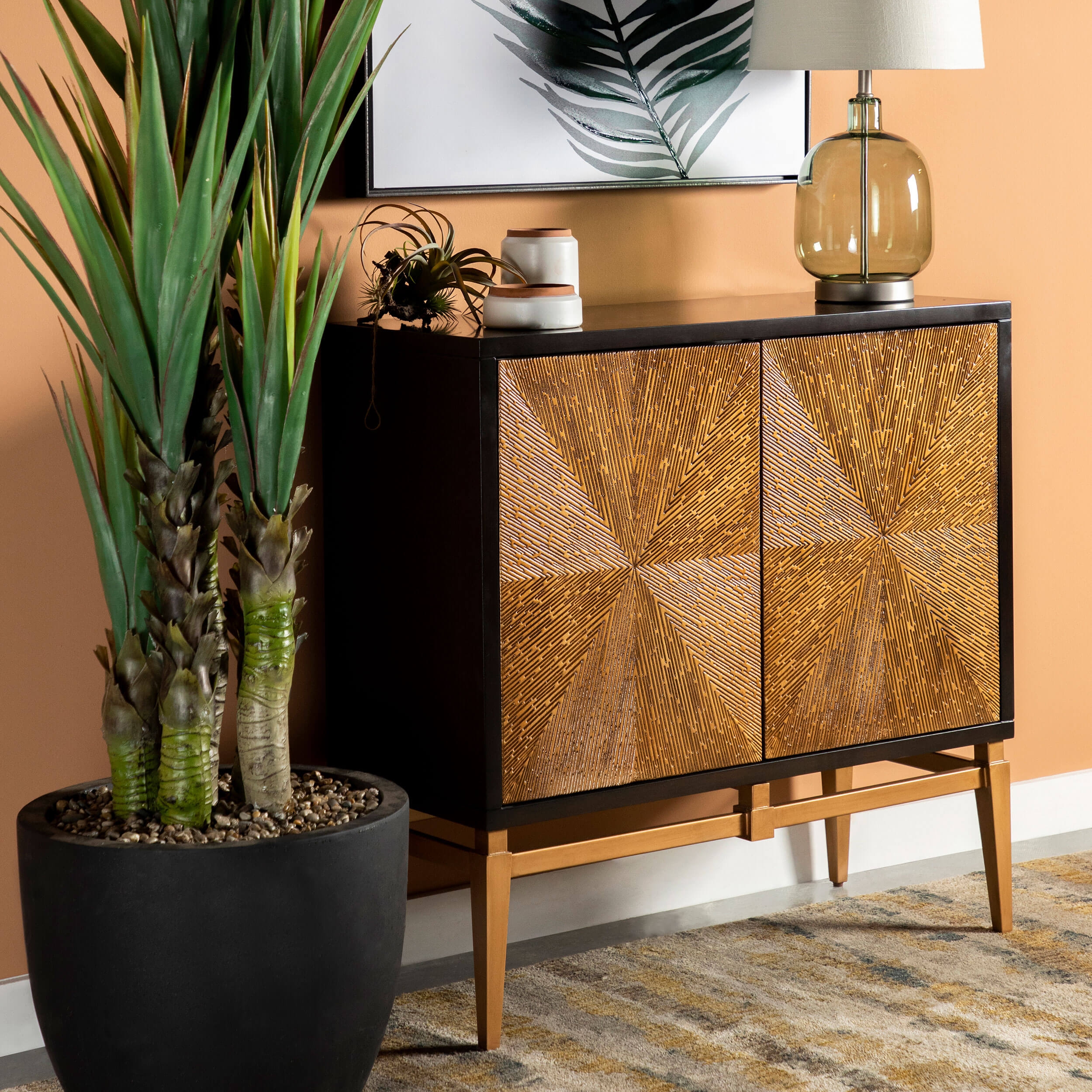 Zira Sunburst 2-door Wood Veneer Accent Cabinet