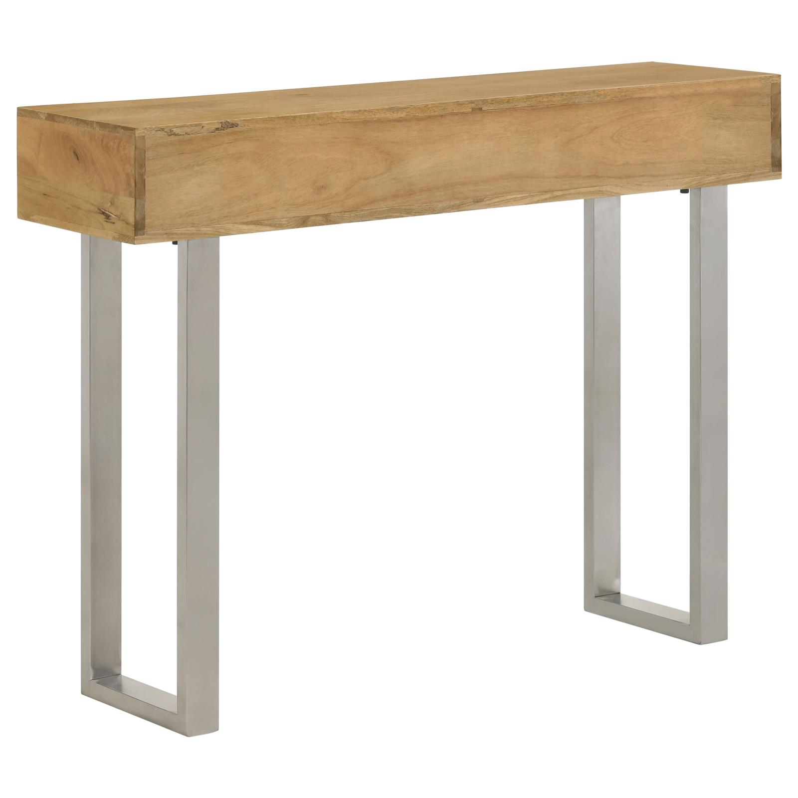 Draco Wood Console Table with Hand Carved Drawers & Stainless Steel Frame