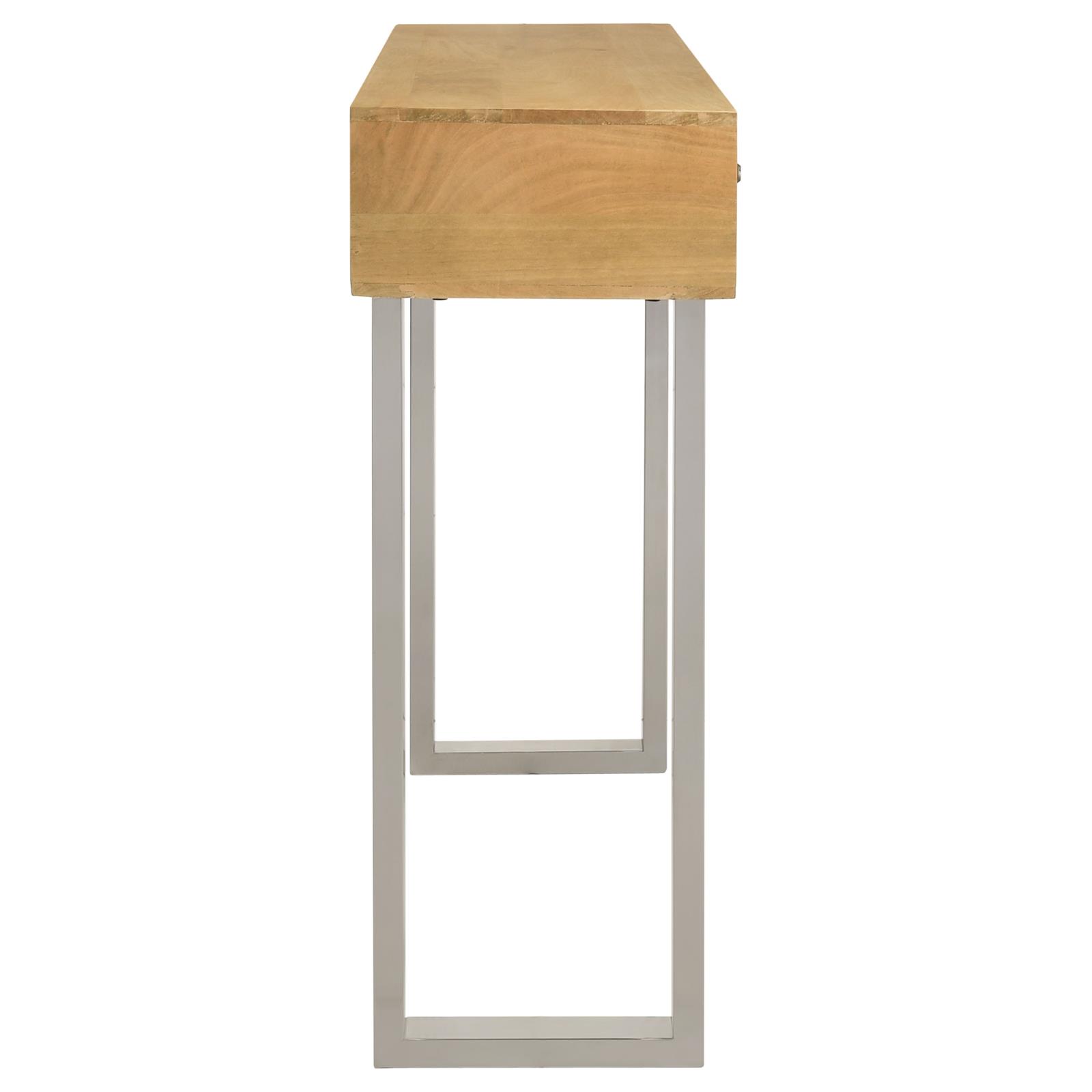 Draco Wood Console Table with Hand Carved Drawers & Stainless Steel Frame