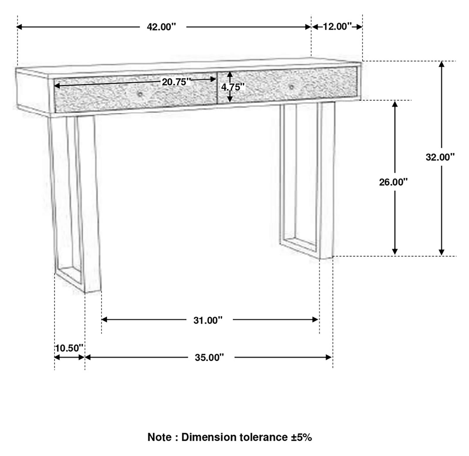 Draco Wood Console Table with Hand Carved Drawers & Stainless Steel Frame