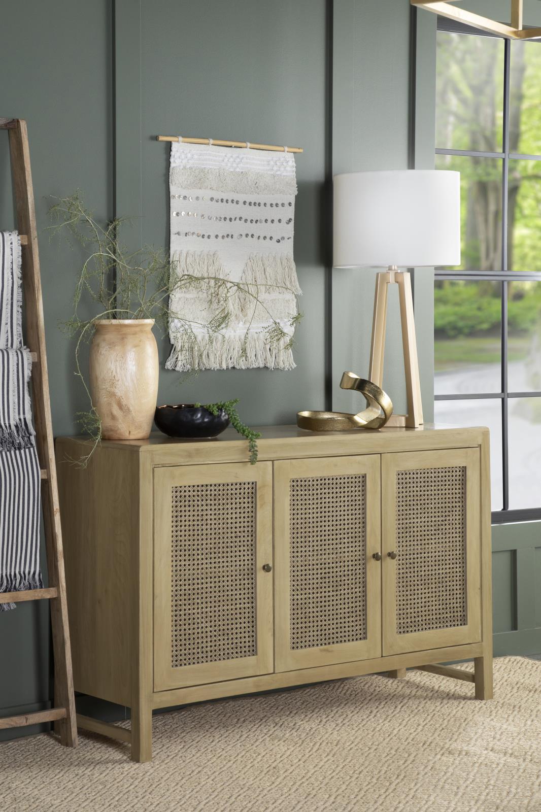 Zamora 3-Door Wood/Cane Accent Cabinet