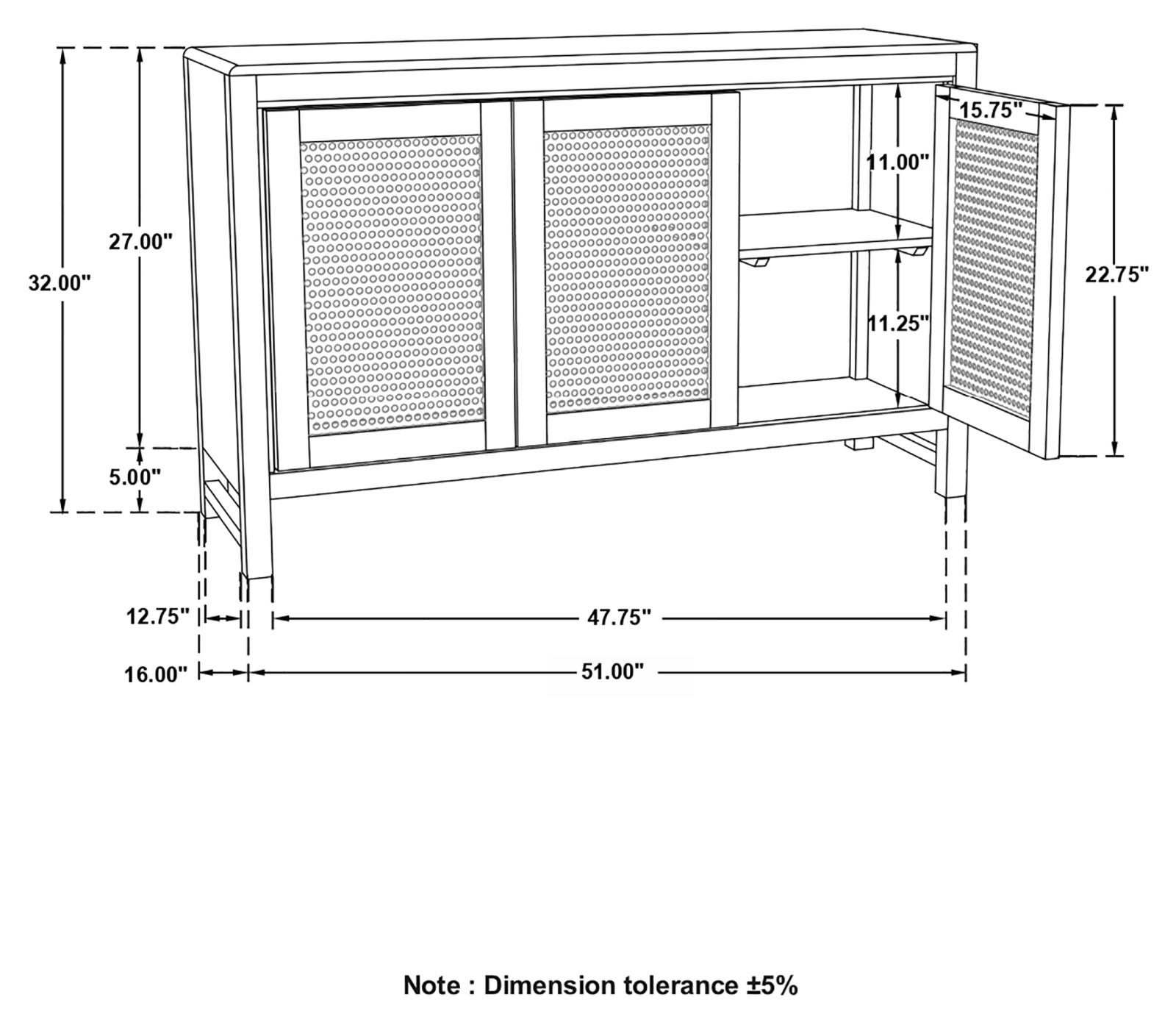 Zamora 3-Door Wood/Cane Accent Cabinet