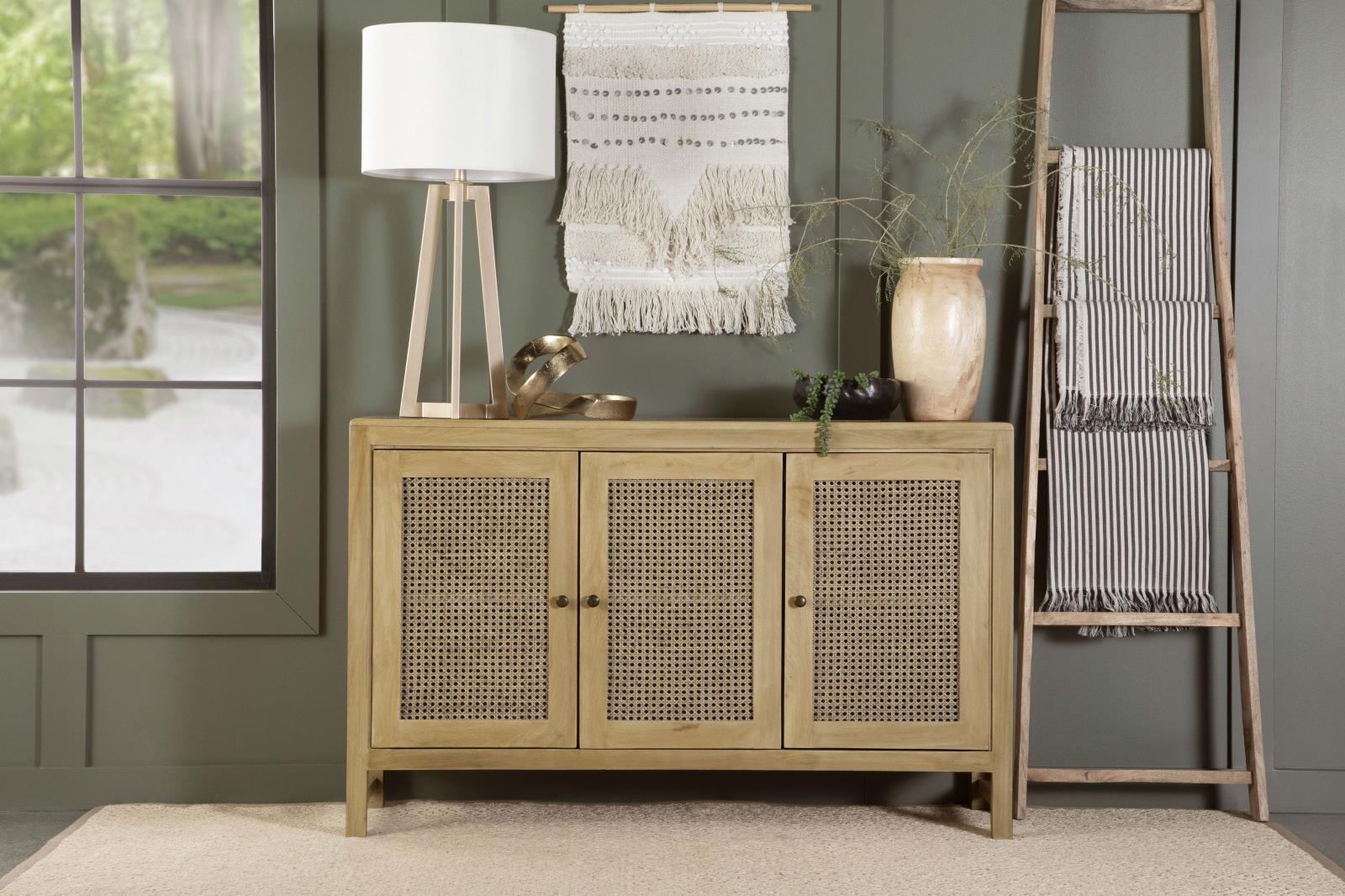 Zamora 3-Door Wood/Cane Accent Cabinet