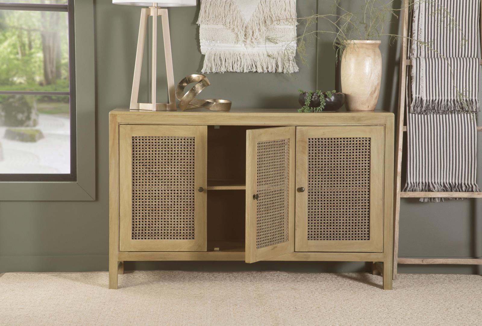 Zamora 3-Door Wood/Cane Accent Cabinet